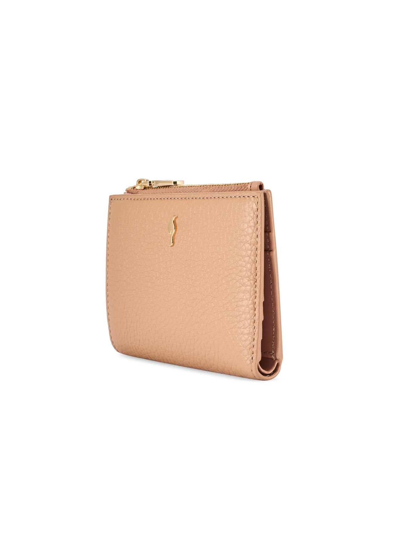 Skórzany portfel damski w kolorze brudnego różu PORES-0984-5D(W26), widok produktu skosem na białym tle.