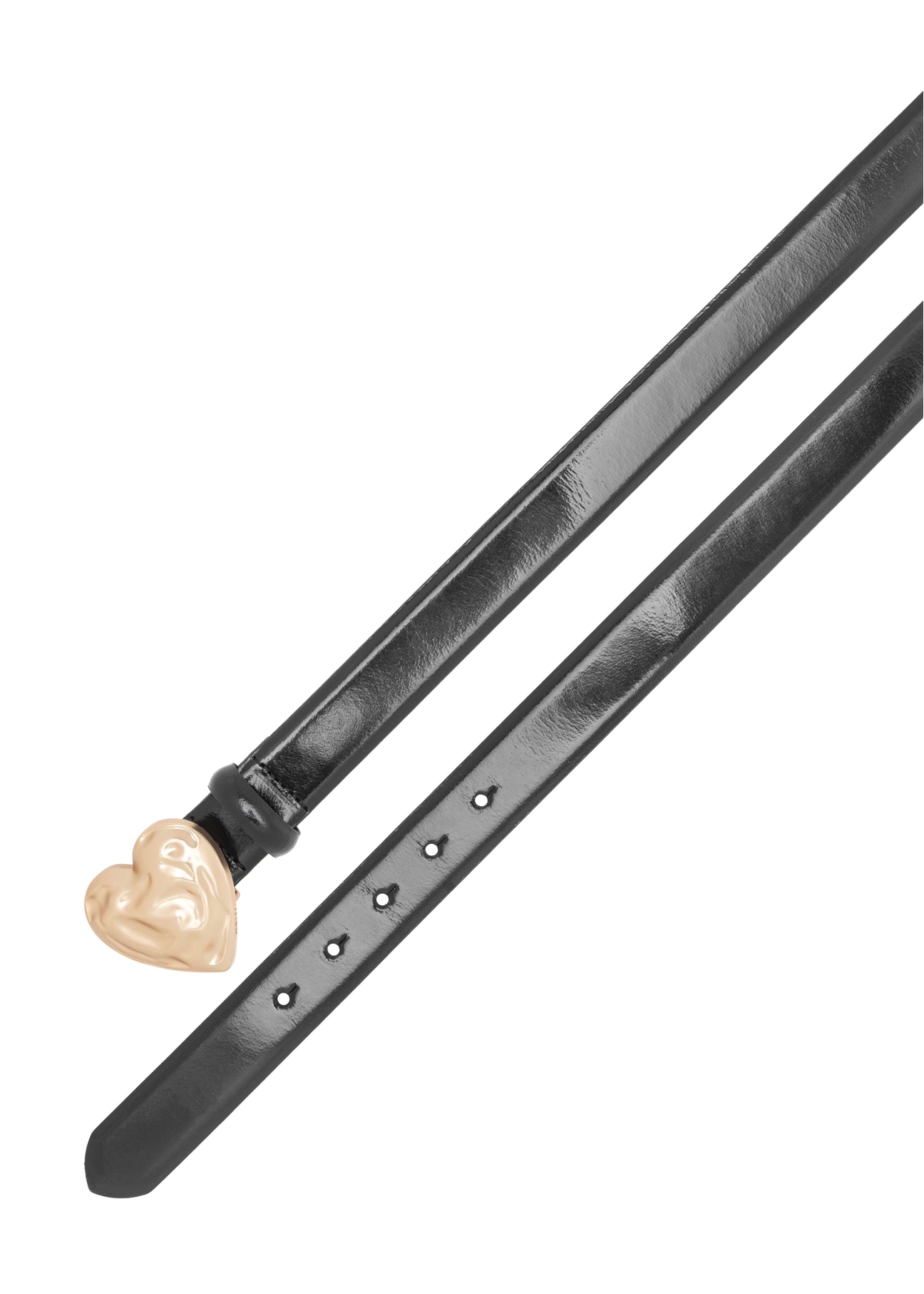 Skórzany pasek z klamrą w kształcie serca PASDS-0337-99(W26), widok produktu z góry na białym tle.