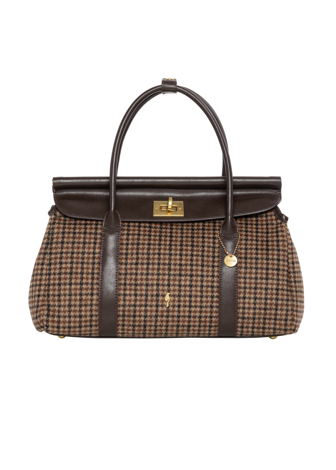 Torebka shopper w kratkę TOREC-1327-1P(Z26), widok produktu z przodu na białym tle.