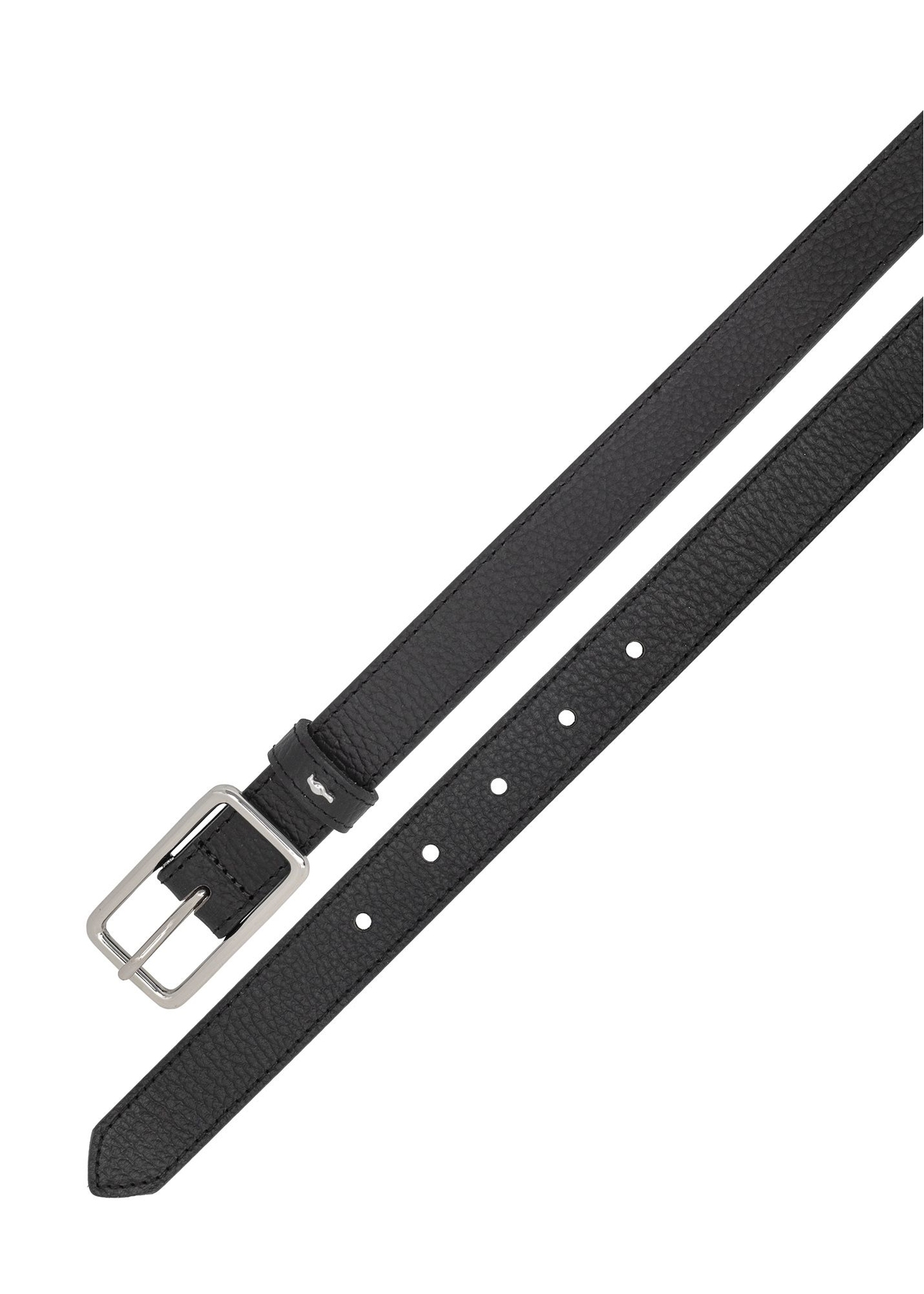 Skórzany pasek damski w kolorze czarnym PASDS-0307-99(W26) - widok produktu z góry, na białym tle. 