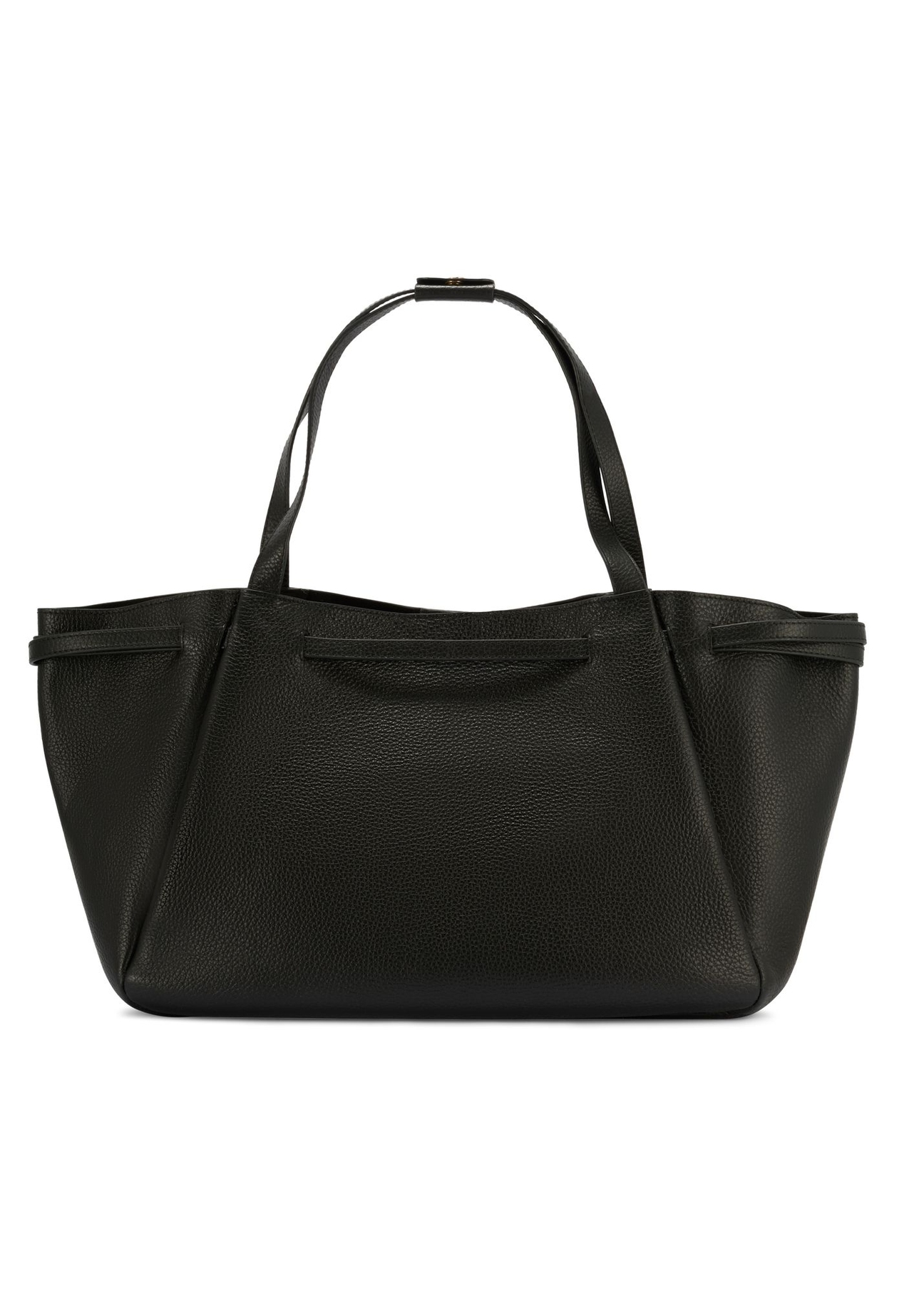 Skórzana torebka shopper w kolorze czarnym TORES-1207-9I(W26) - widok produktu z tyłu, na białym tle.