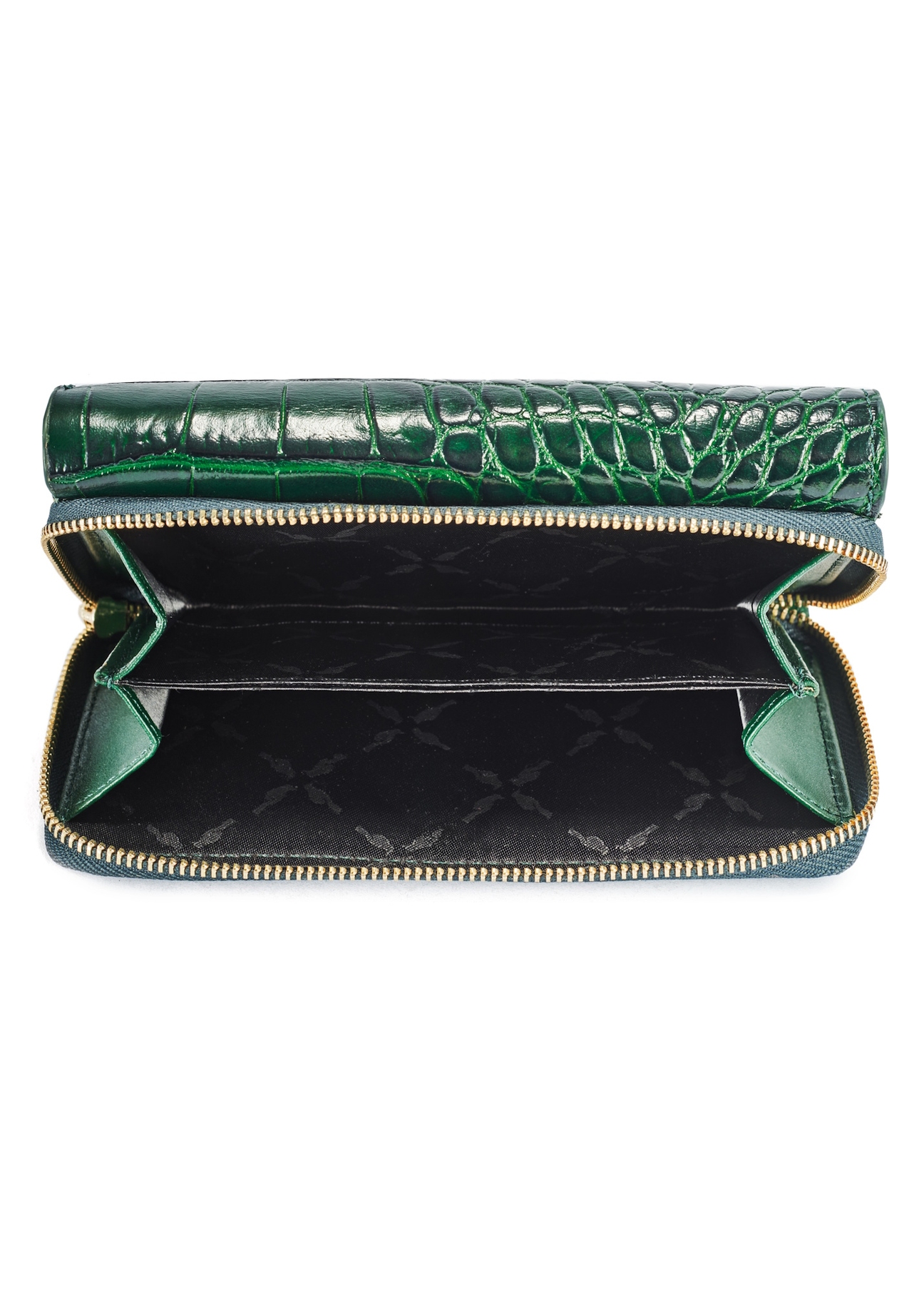 Ciemnozielony portfel damski croco PORES-0951-51(W25) - widok produktu z góry na białym tle.