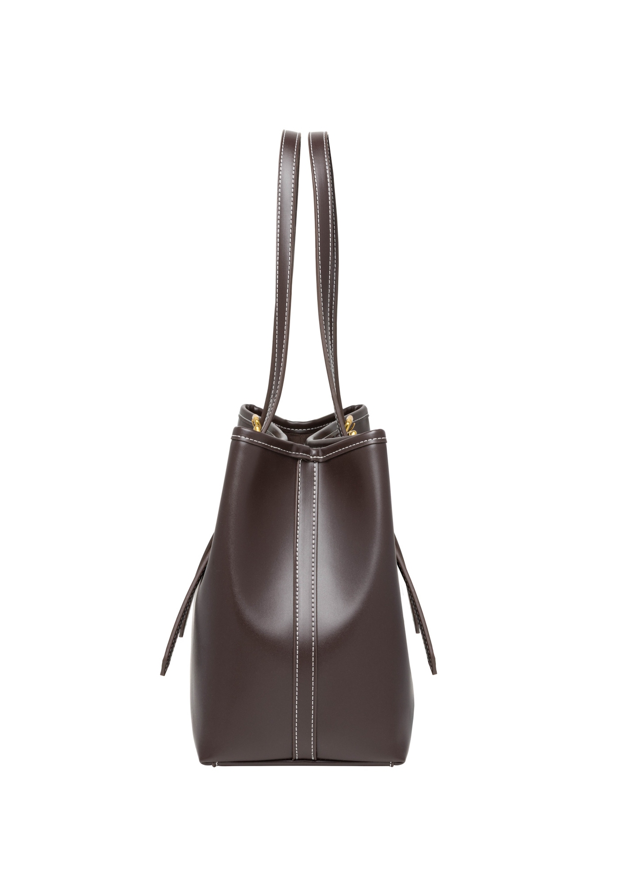 Brązowa duża torebka shopper TOREC-1381-1H(Z26), widok produktu z boku na białym tle.