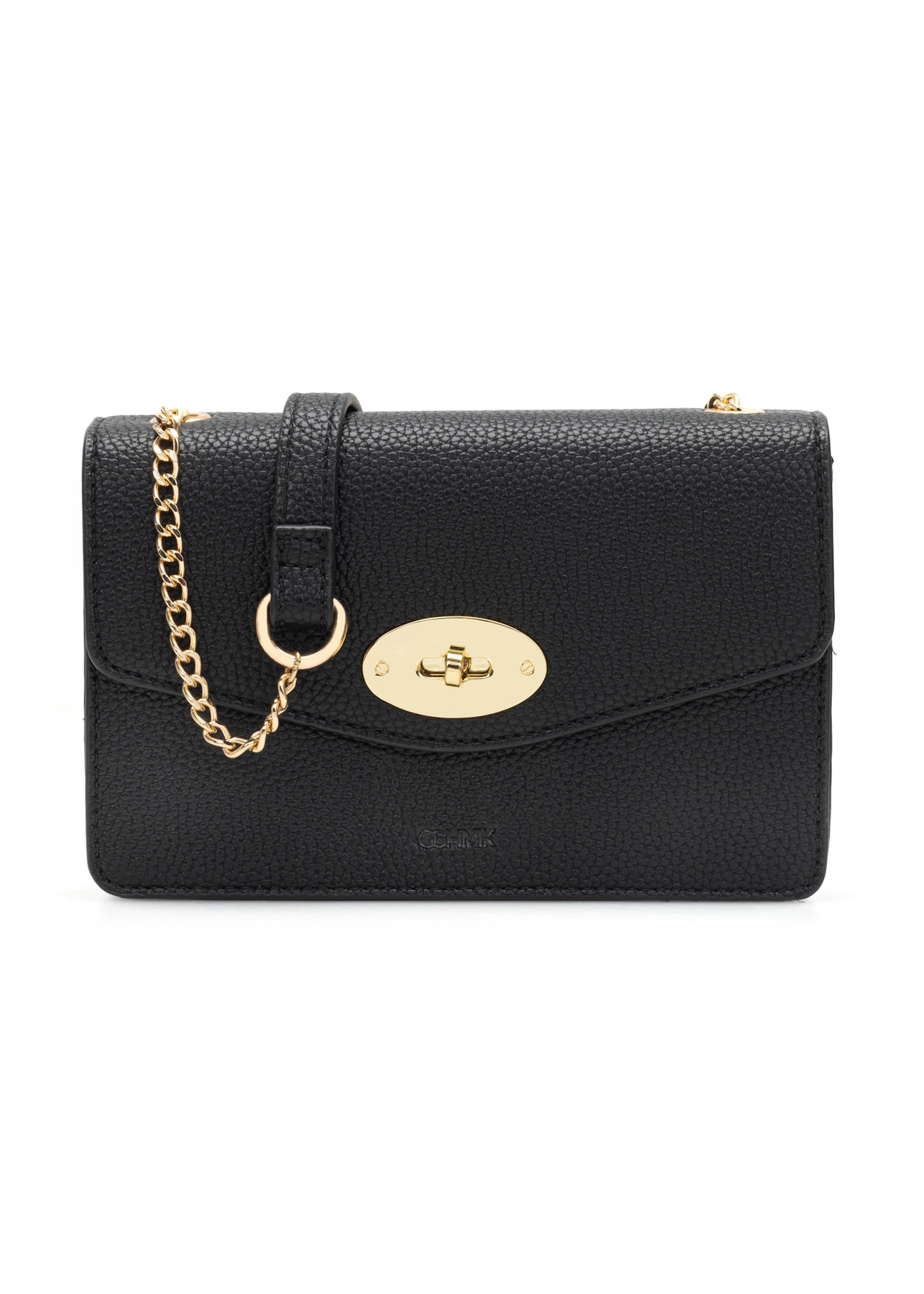 Czarna mała torebka damska TOREC-1141-9I(W26), widok produktu z przodu na białym tle.