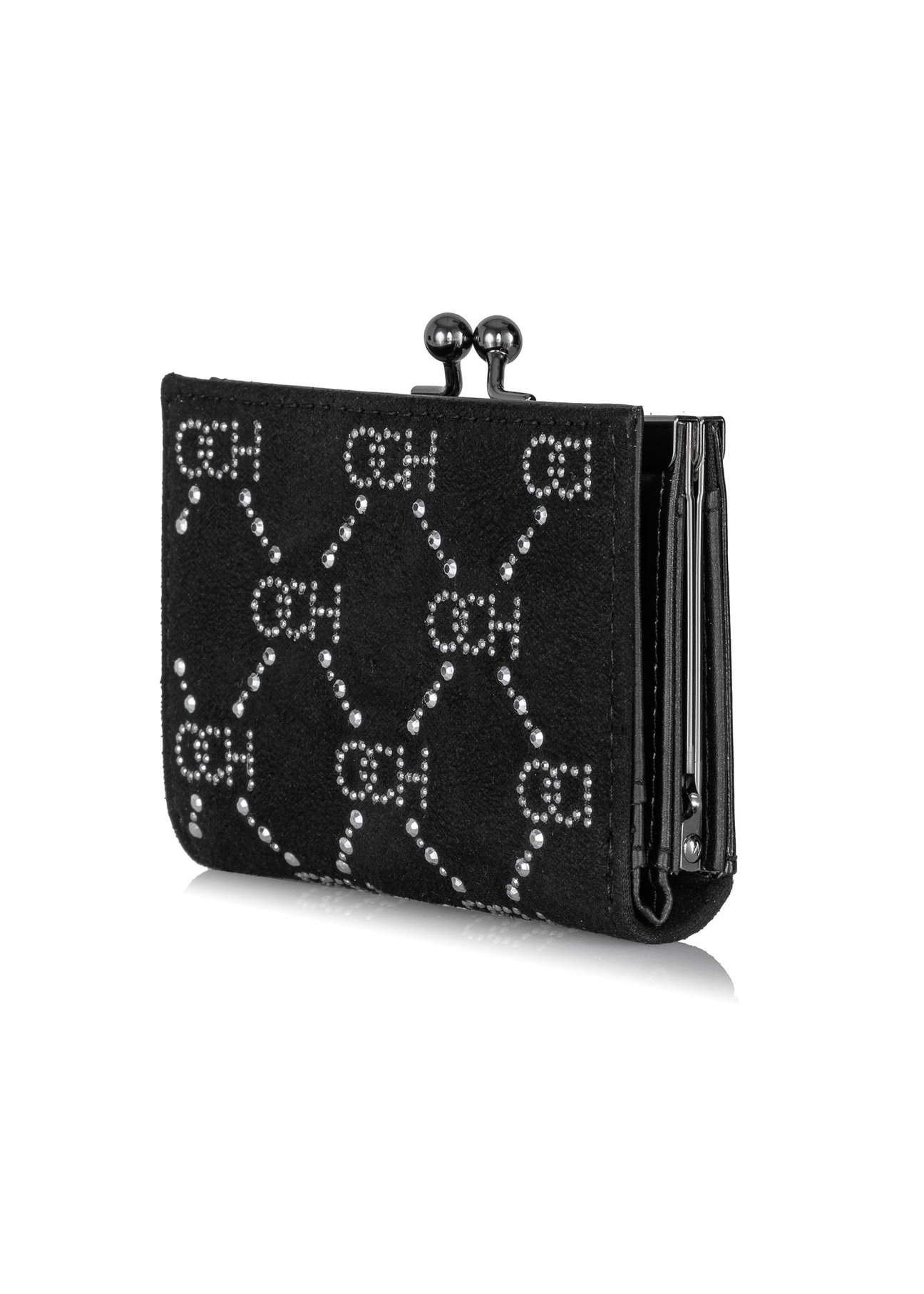 Czarny mały portfel z monogramem damski POREC-0342-99(Z23)-02