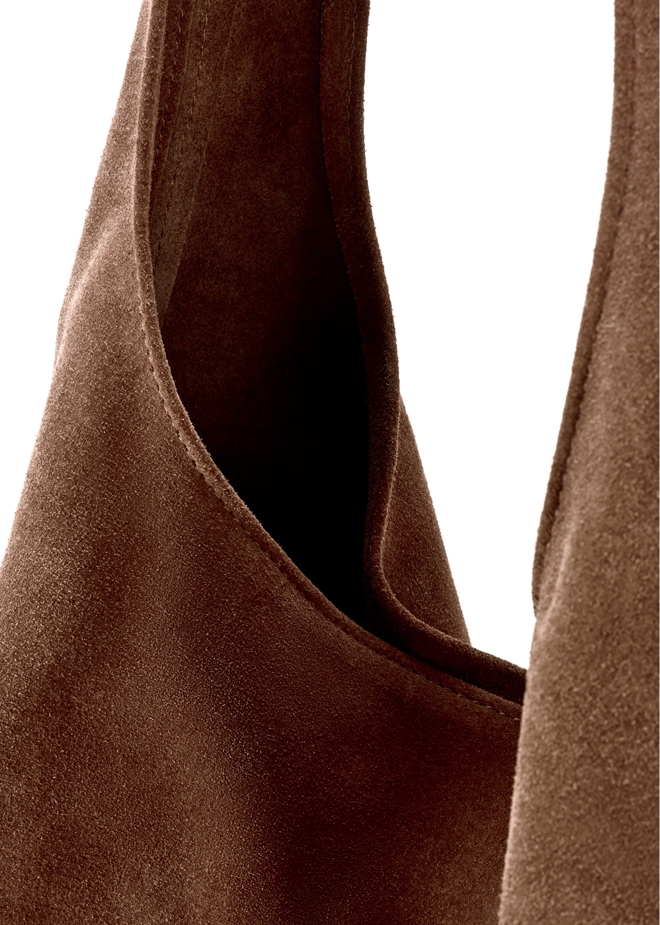 Brązowa zamszowa shopperka damska TORES-1177-1I(W26), zbliżenie na detal produktu na białym tle.