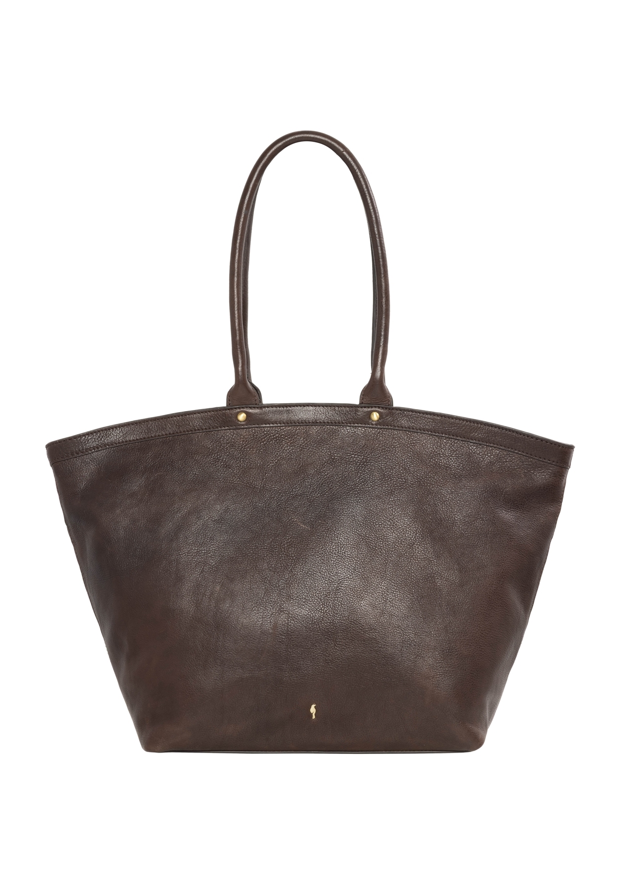 Brązowa skórzana torebka damska typu shopper TORES-1380-1H(Z26), widok produktu z przodu na białym tle.