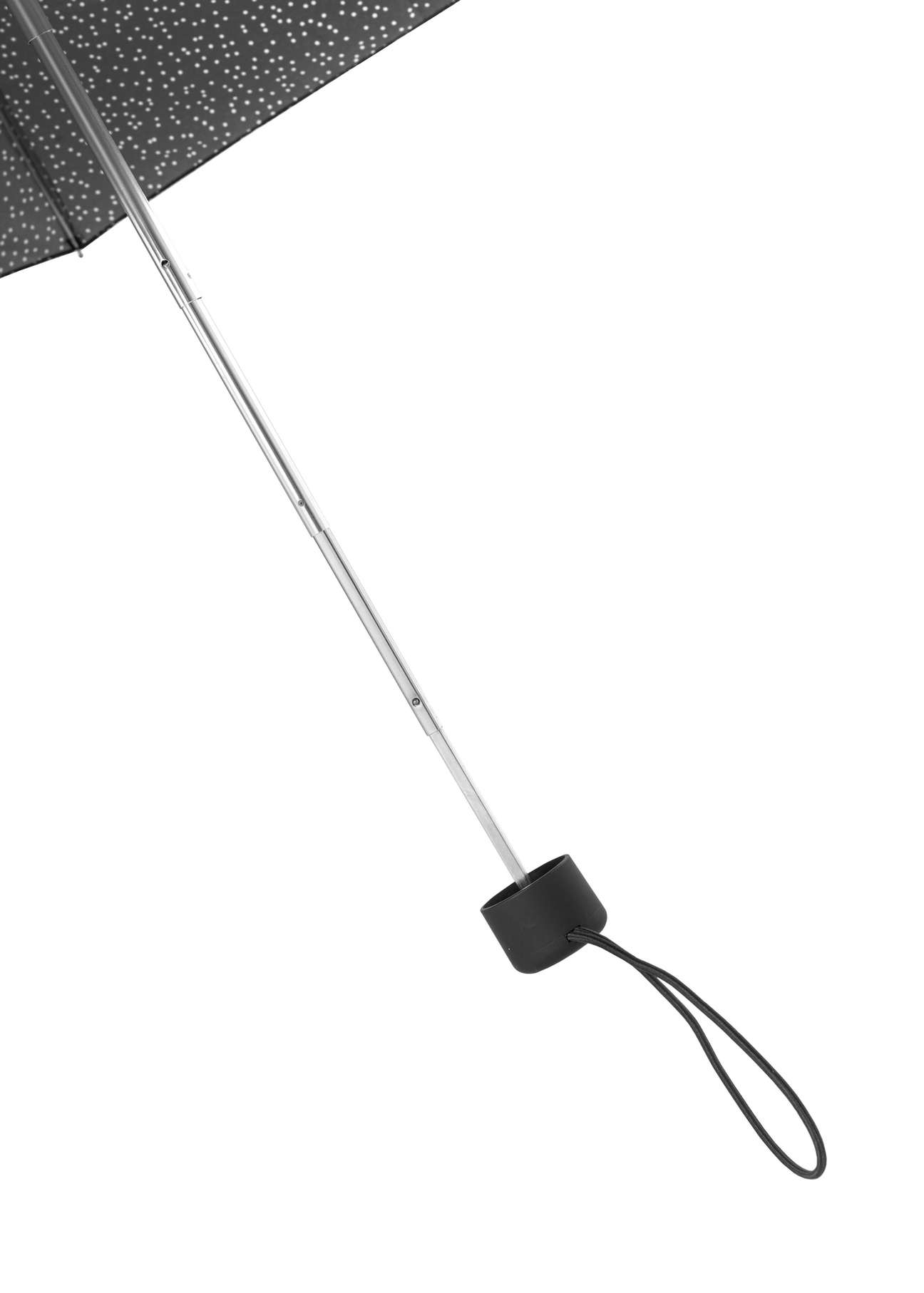 Składany mały parasol damski w kropki PARSD-0036-9P(W26), widok rączki produktu na białym tle.