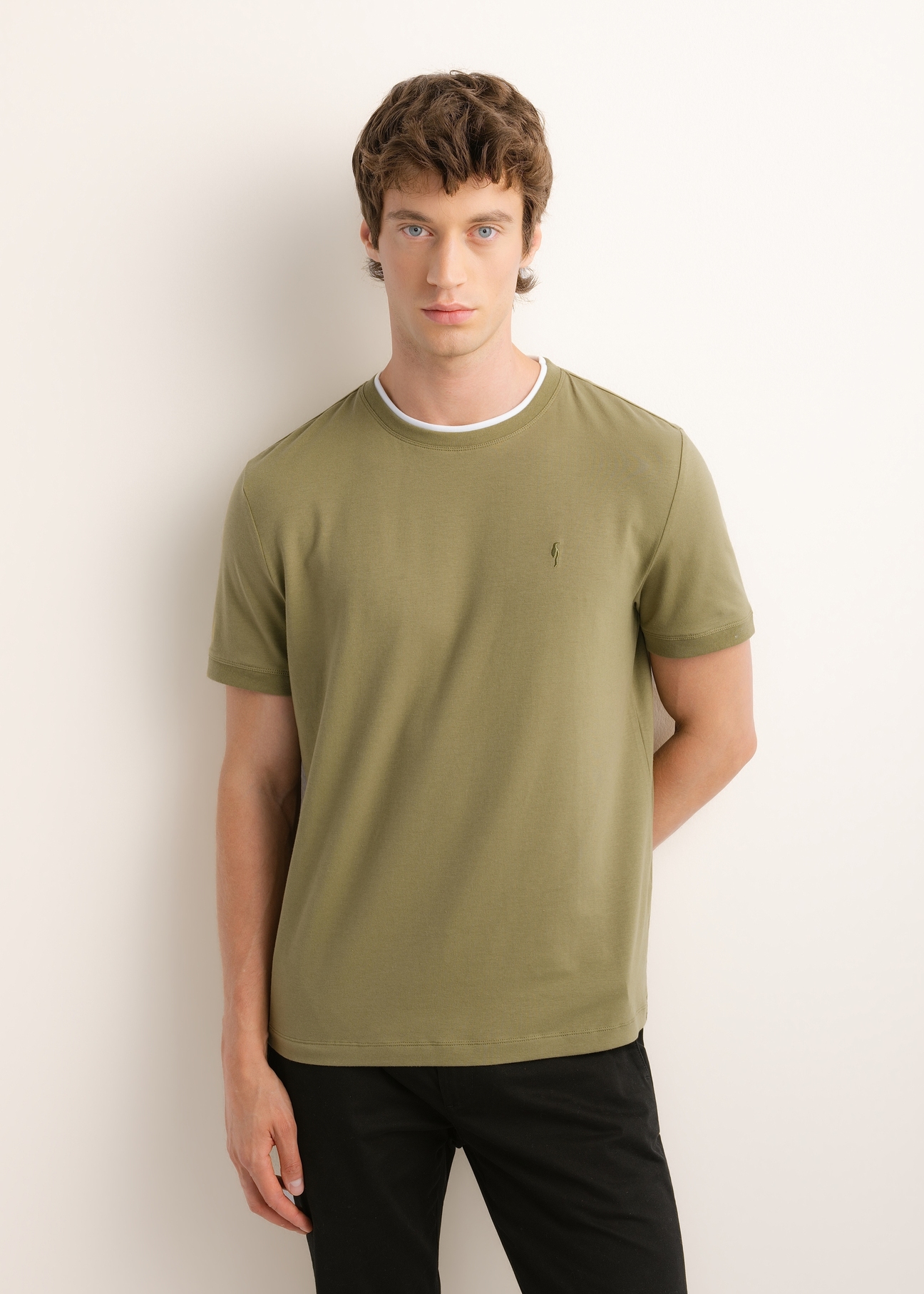 Jasnozielony bawełniany gładki T-shirt męski TSHMT-0155-8A(Z26)