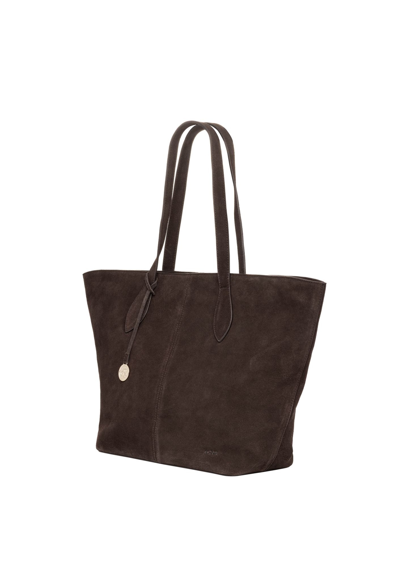 Brązowa torebka damska typu shopper TORES-1407-1I(Z26) - widok produktu po skosie, na białym tle.