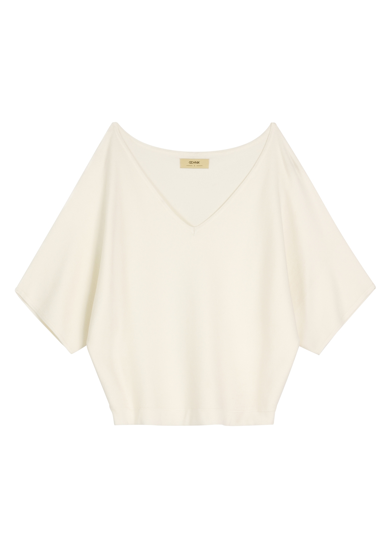 Biała bluzka damska BLUDT-0201-0B(W26), widok produktu od przodu na białym tle.