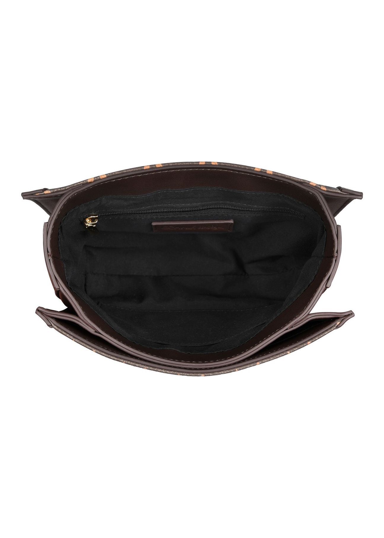 Brązowa listonoszka z monogramem TOREC-0982A-89(Z25) - widok produktu z góry na białym tle.