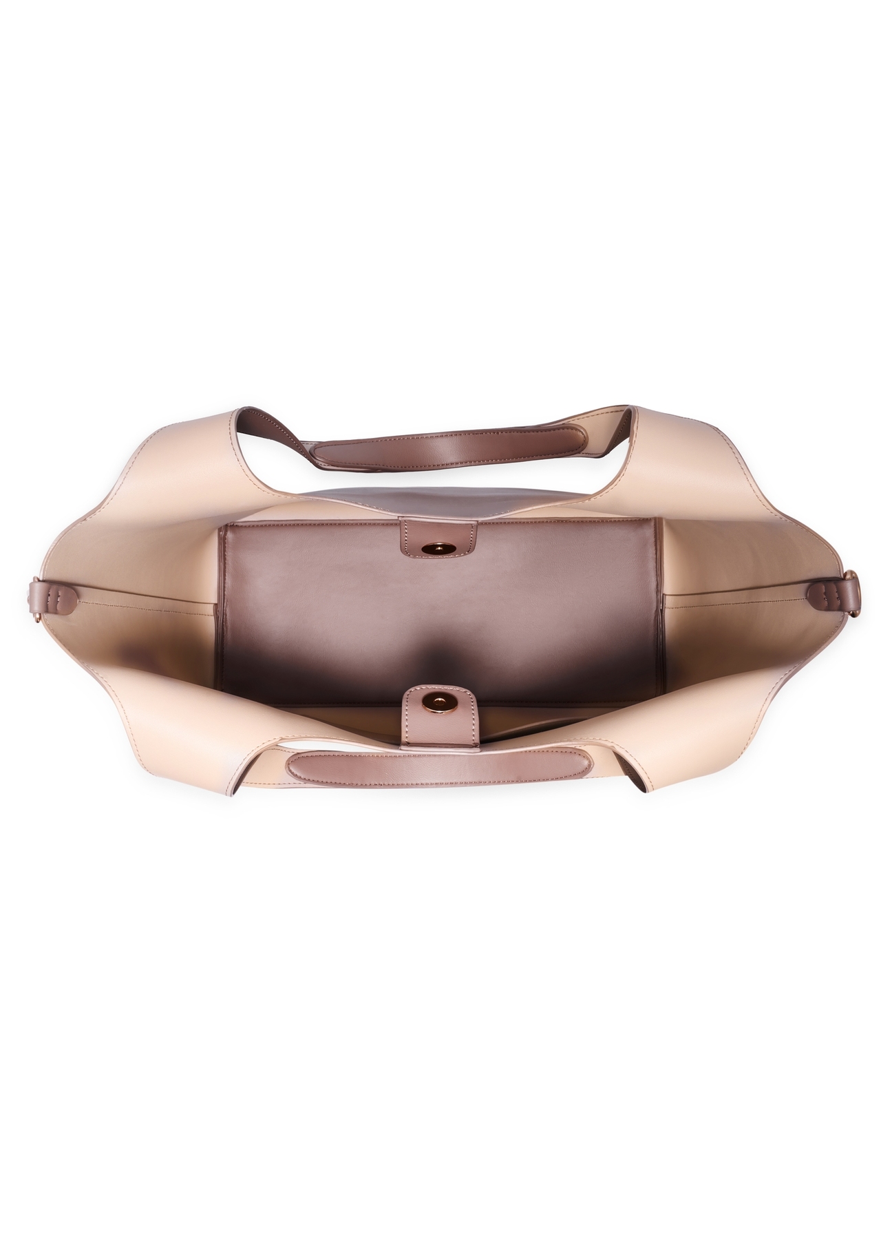 Brązowa torebka shopper damska TOREC-1259-1H(Z26), widok produktu od góry na białym tle.