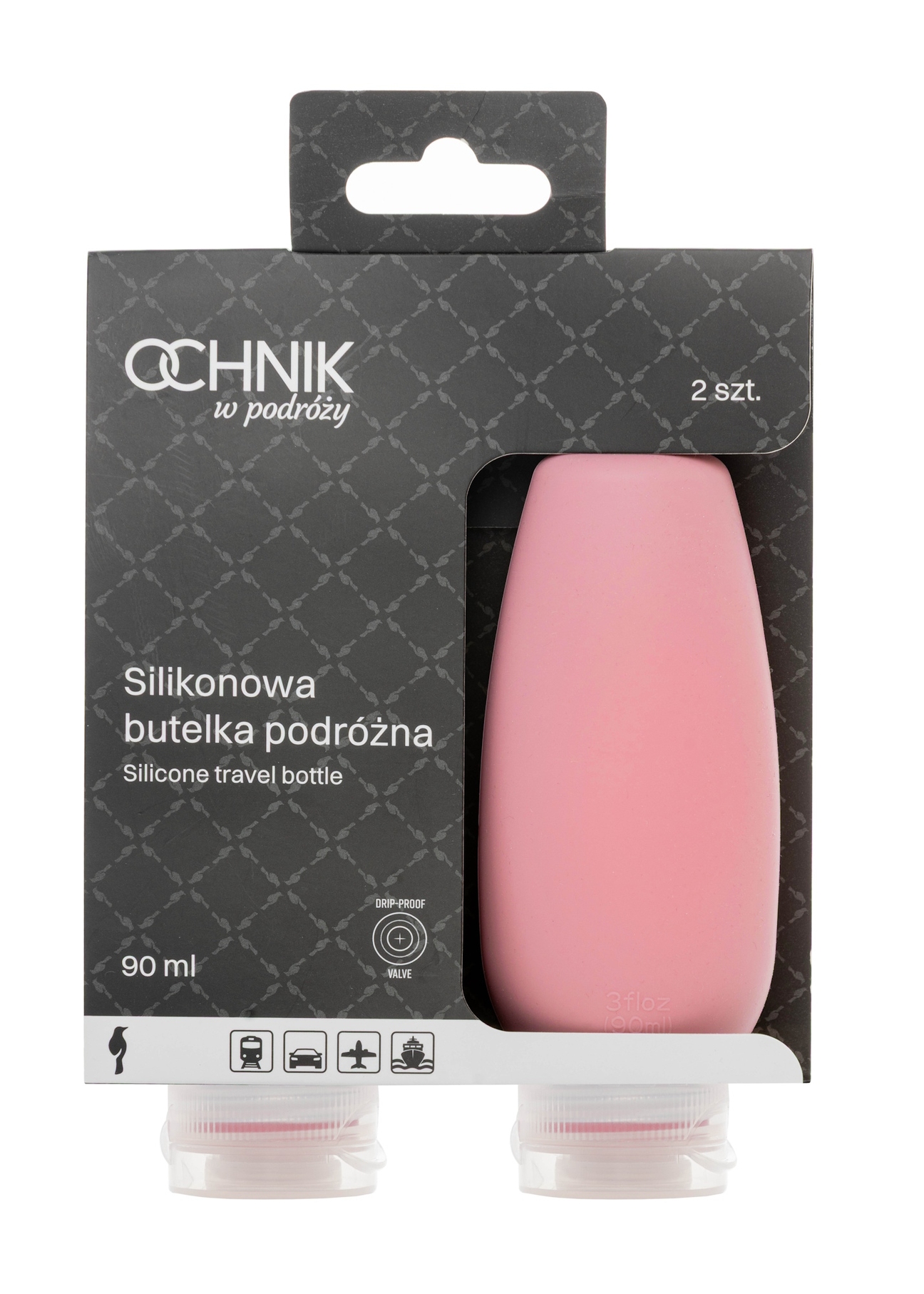 Buteleczki podróżne na kosmetyki AW-016-0001-5D(W26), widok produktu w opakowaniu.