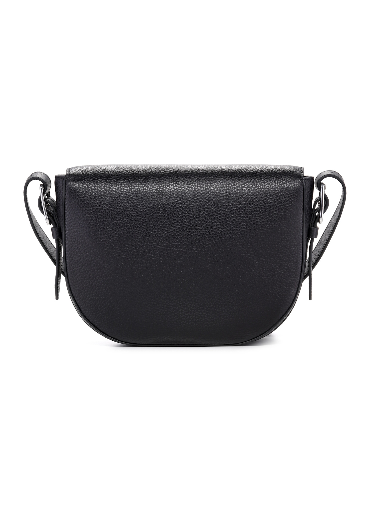 Czarna skórzana torebka damska na ramię TORES-1218-9I(W26), widok produktu z tyłu na białym tle.