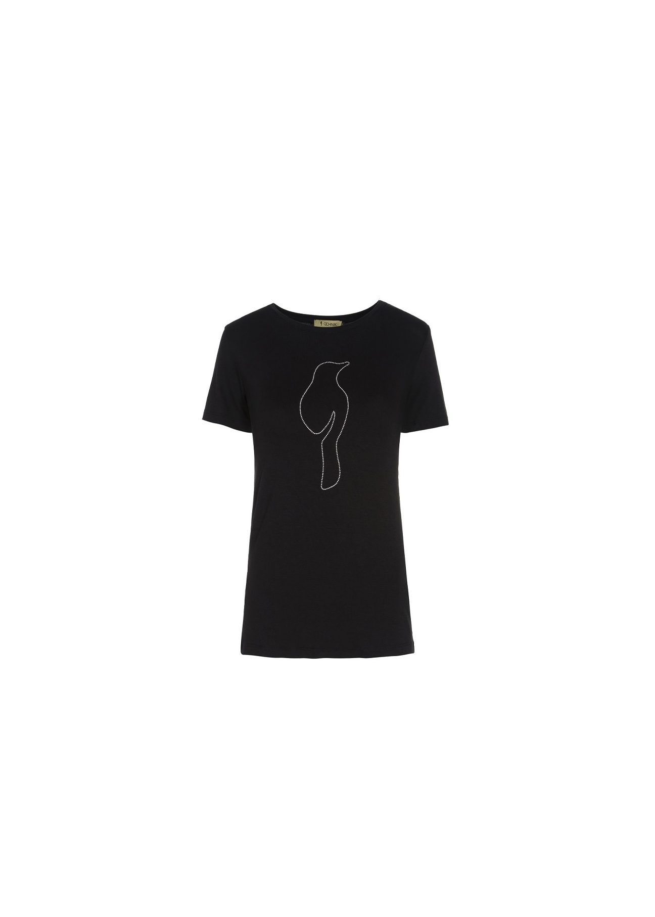 Czarny T-shirt damski z aplikacją TSHDT-0038-99(W19)-01