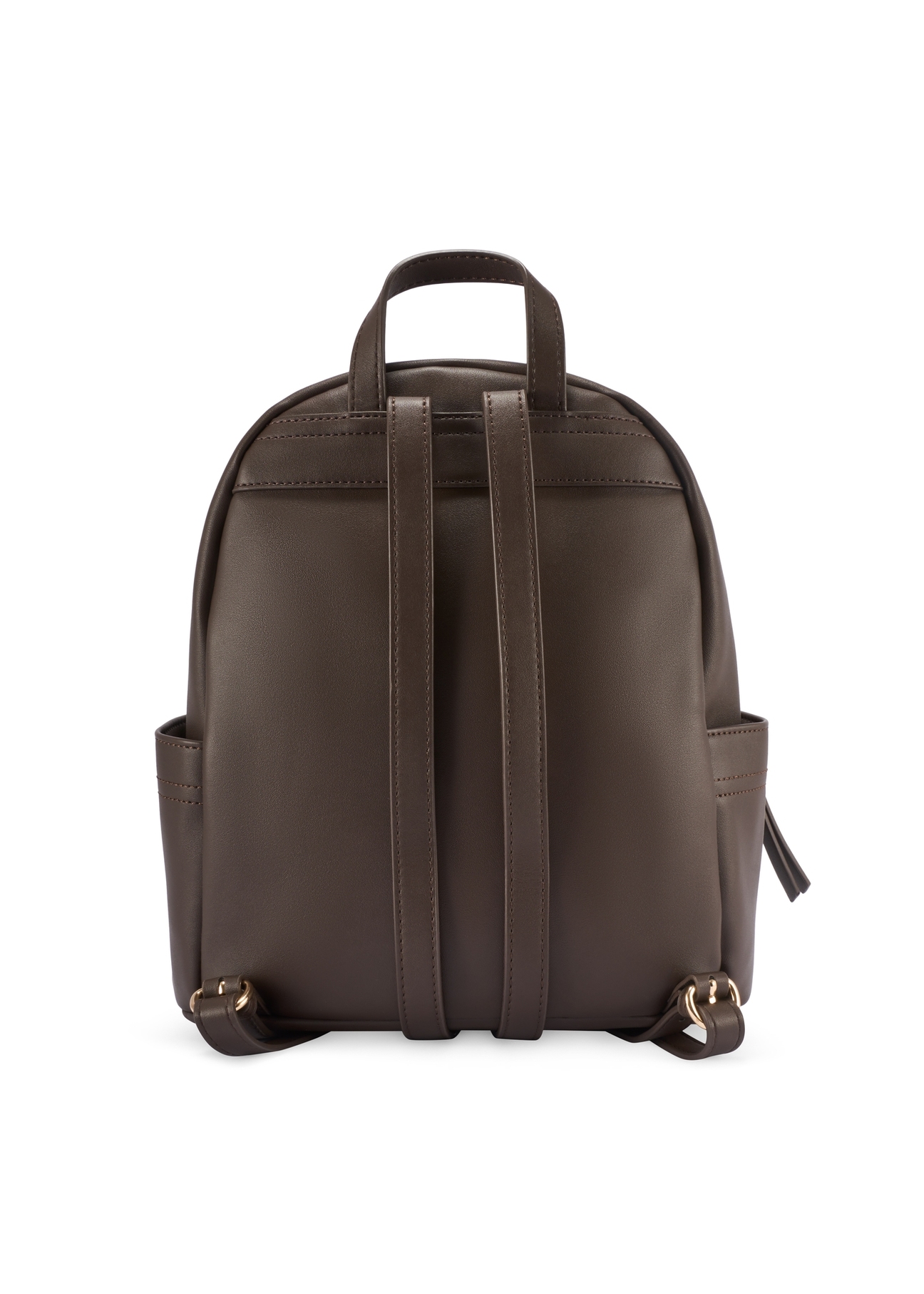 Brązowy plecak damski TOREC-1125-1I(W26), widok produktu od tyłu na białym tle.