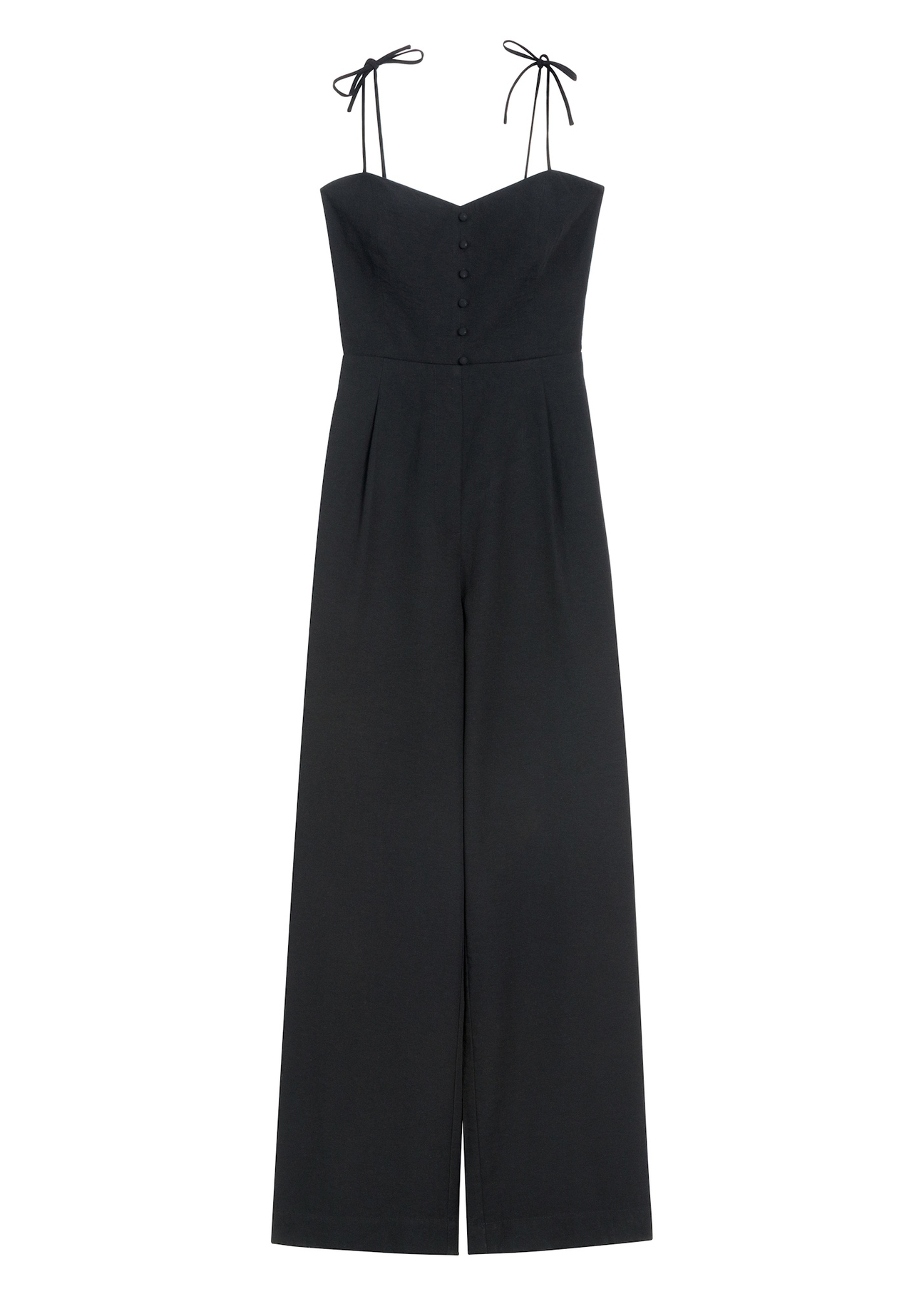 Czarny kombinezon damski KOBDT-0011-99(W26), widok produktu z przodu, na białym tle. 