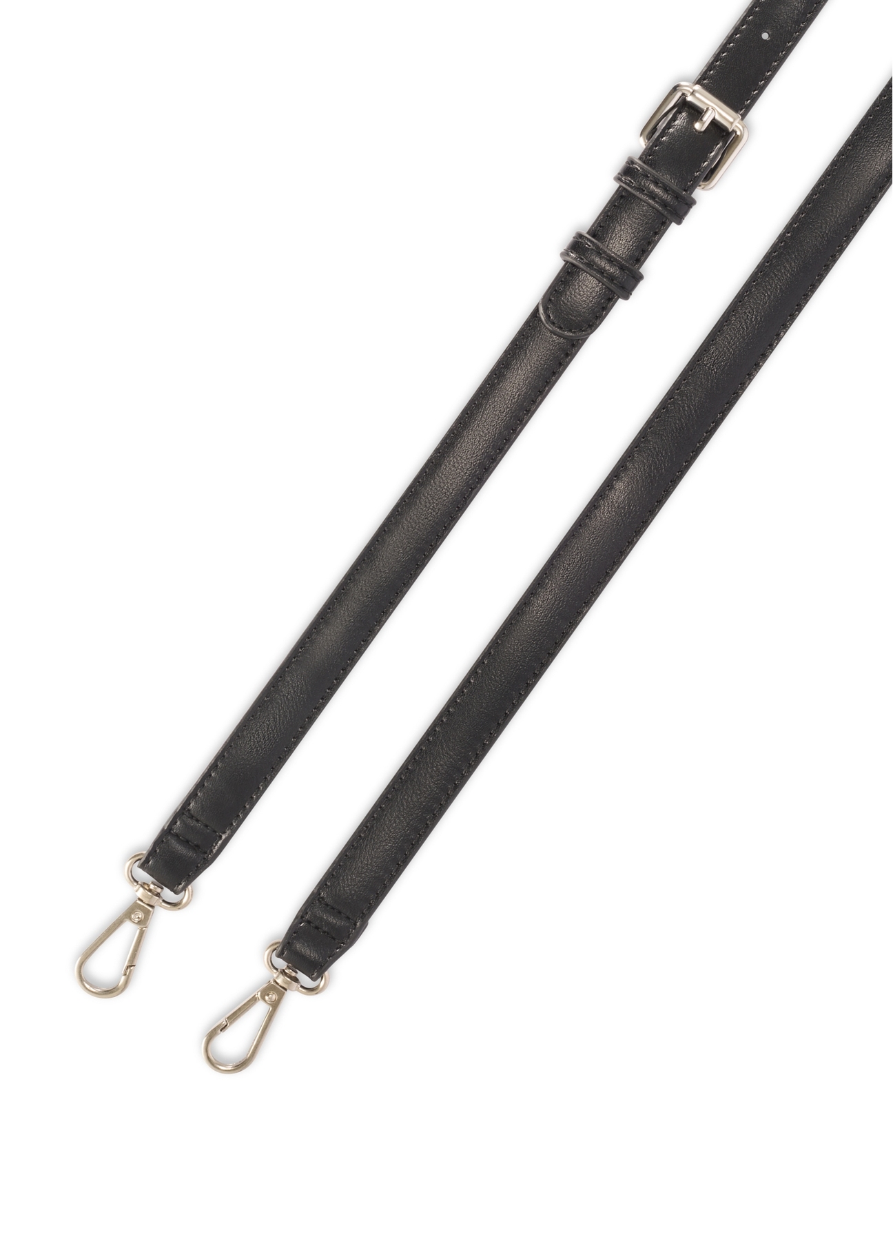 Mała czarna torebka listonoszka damska TOREC-1185-99(W26), widok paska produktu na białym tle.