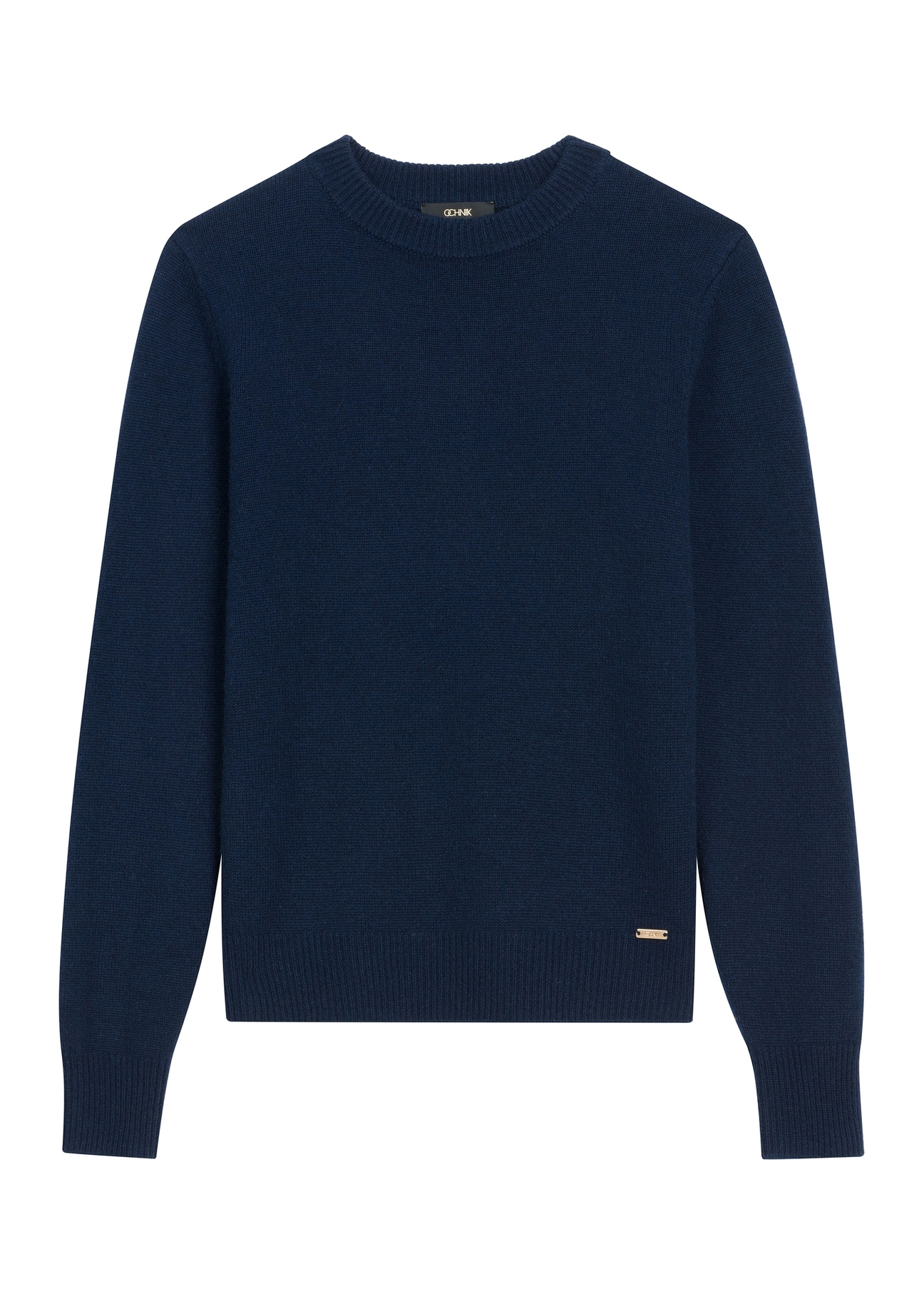 Granatowy sweter damski z kaszmiru i wełny SWEDT-0251A-7E(Z26), widok produktu z przodu na białym tle.