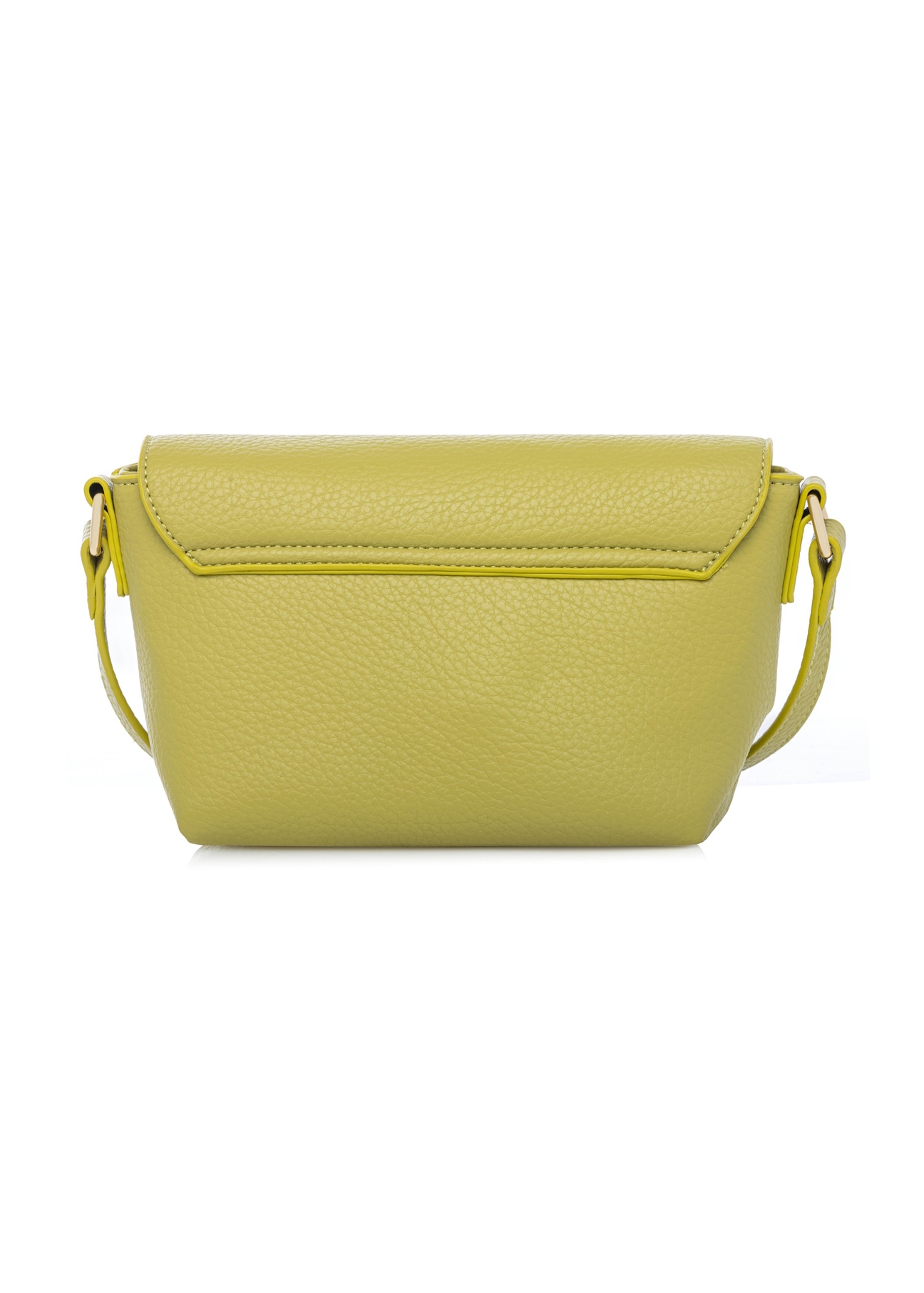 Limonkowa mała torebka damska na ramię TOREC-0916-8G(W26), widok produktu z tyłu na białym tle.