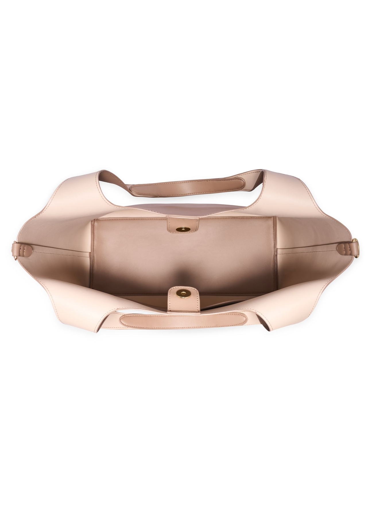 Beżowa torebka shopper damska TOREC-1259-1B(Z26) - widok produktu z góry, na białym tle.