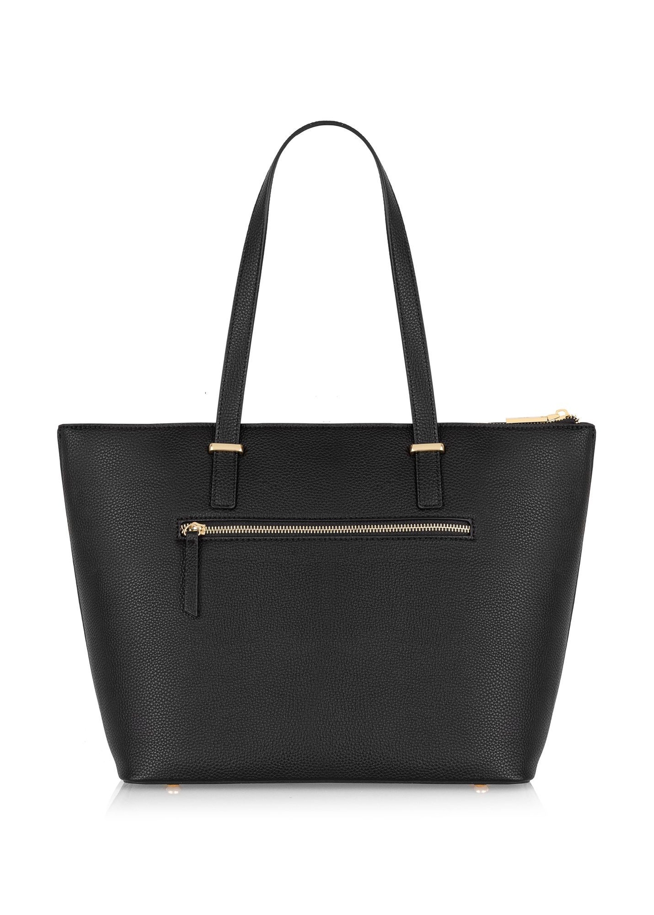 Czarna torebka shopper damska TOREC-0953A-9I(Z26), widok produktu od tyłu na białym tle.