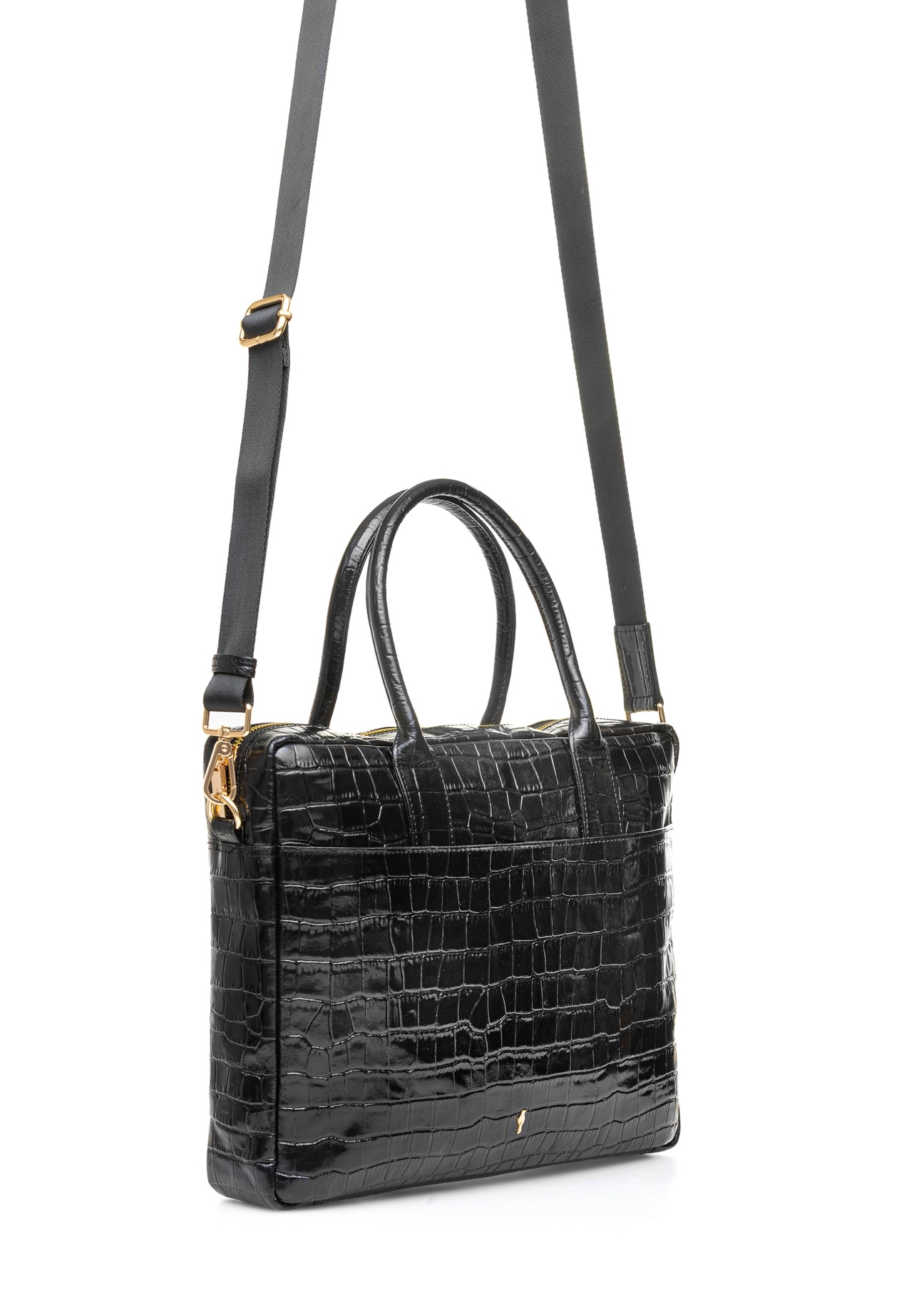 Skórzana elegancka torba damska croco TORES-1128E-99(Z25), widok produktu skosem z dłuższym paskiem na białym tle.