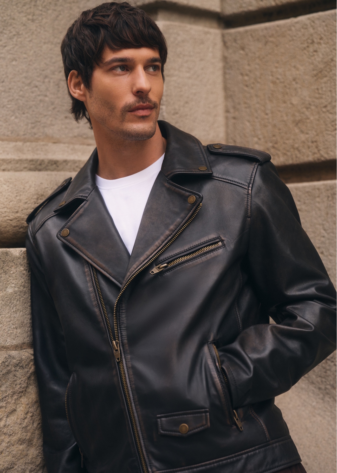 Skórzana kurtka męska ramoneska KURMS-0395-99(W26)