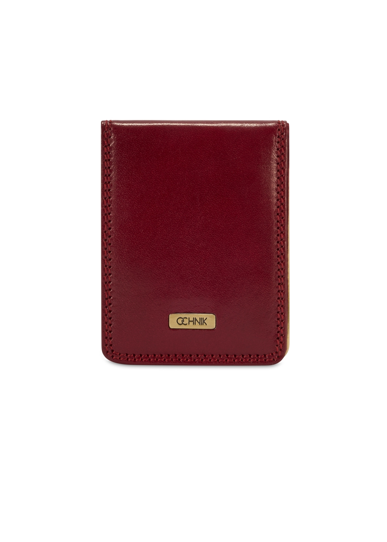 Skórzane bordowe etui na wizytówki PL-101-41(KS), widok produktu od przodu na białym tle.