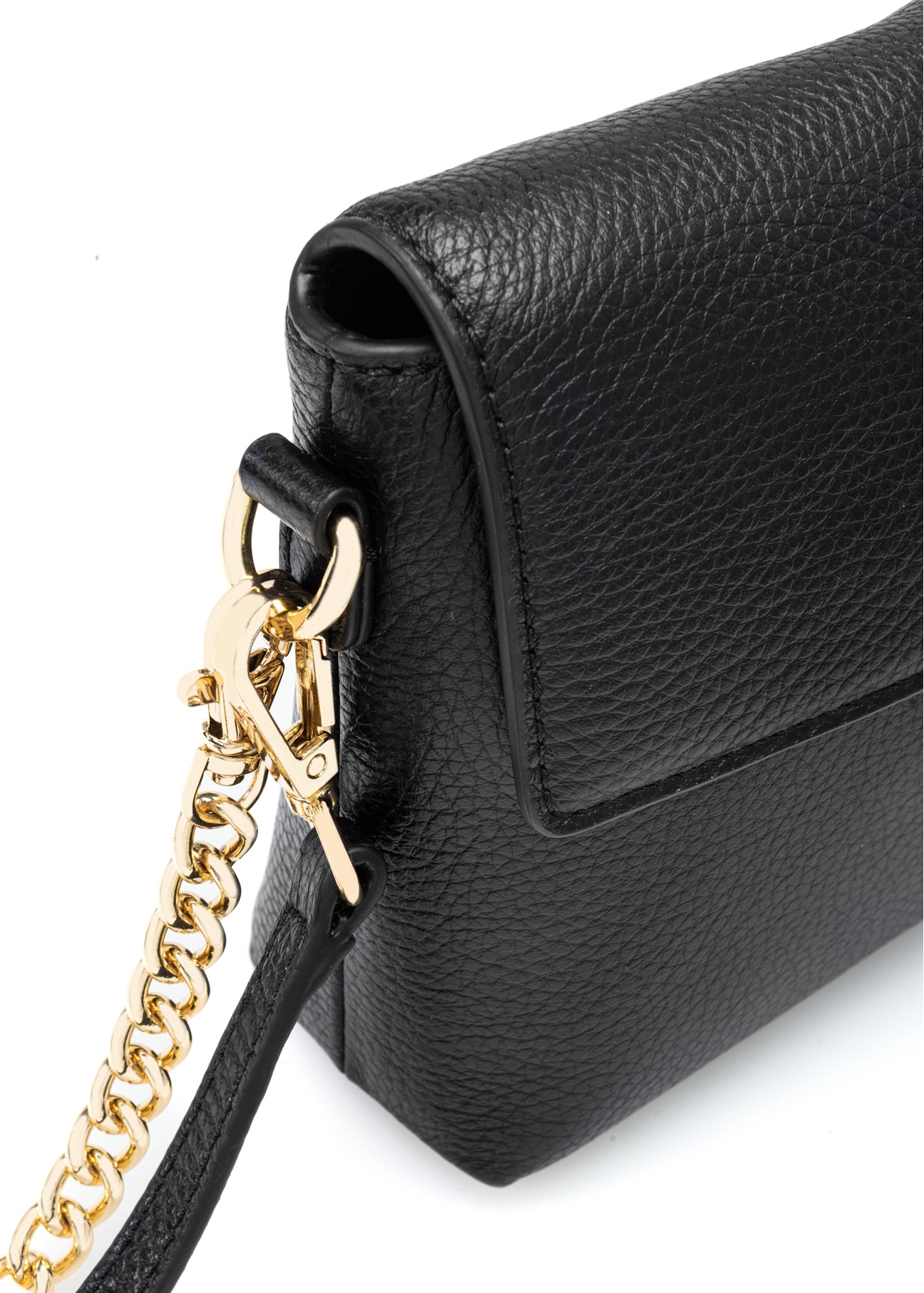 Mała skórzana torebka damska TORES-1278-9I(W26), zbliżenie na detal produktu na białym tle.