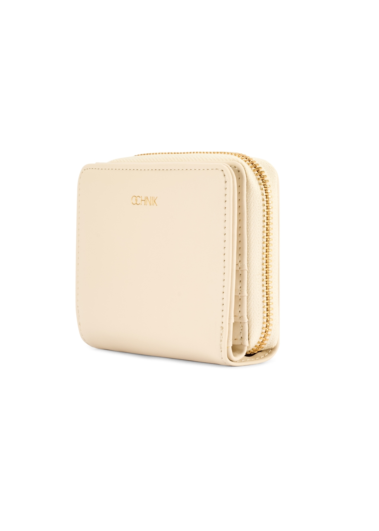 Kremowy średni portfel damski POREC-0412-0B(W26), widok produktu skosem na białym tle.