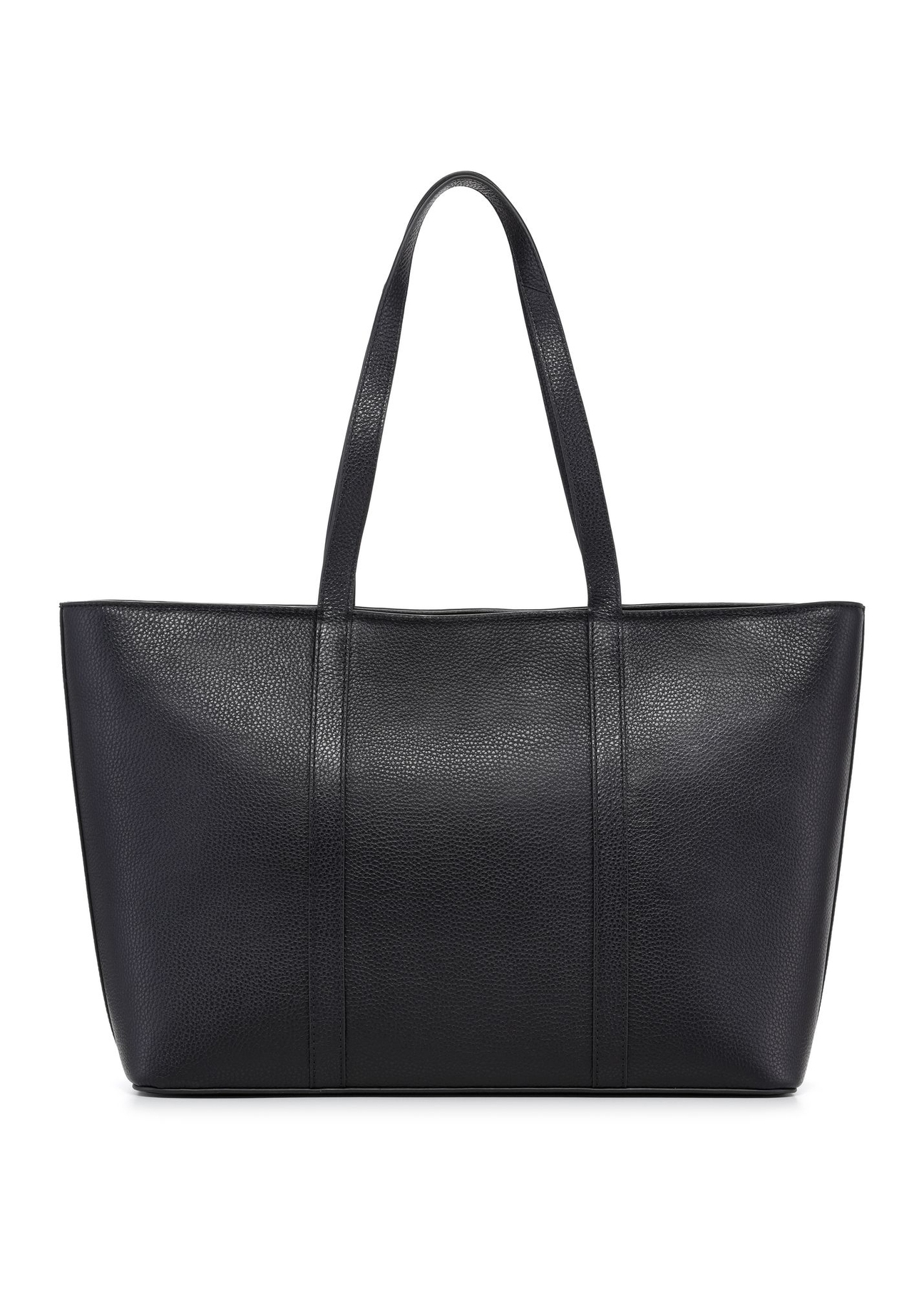 Czarna skórzana torebka shopper TORES-1273-9I(W26) - widok produktu z tyłu na białym tle. 