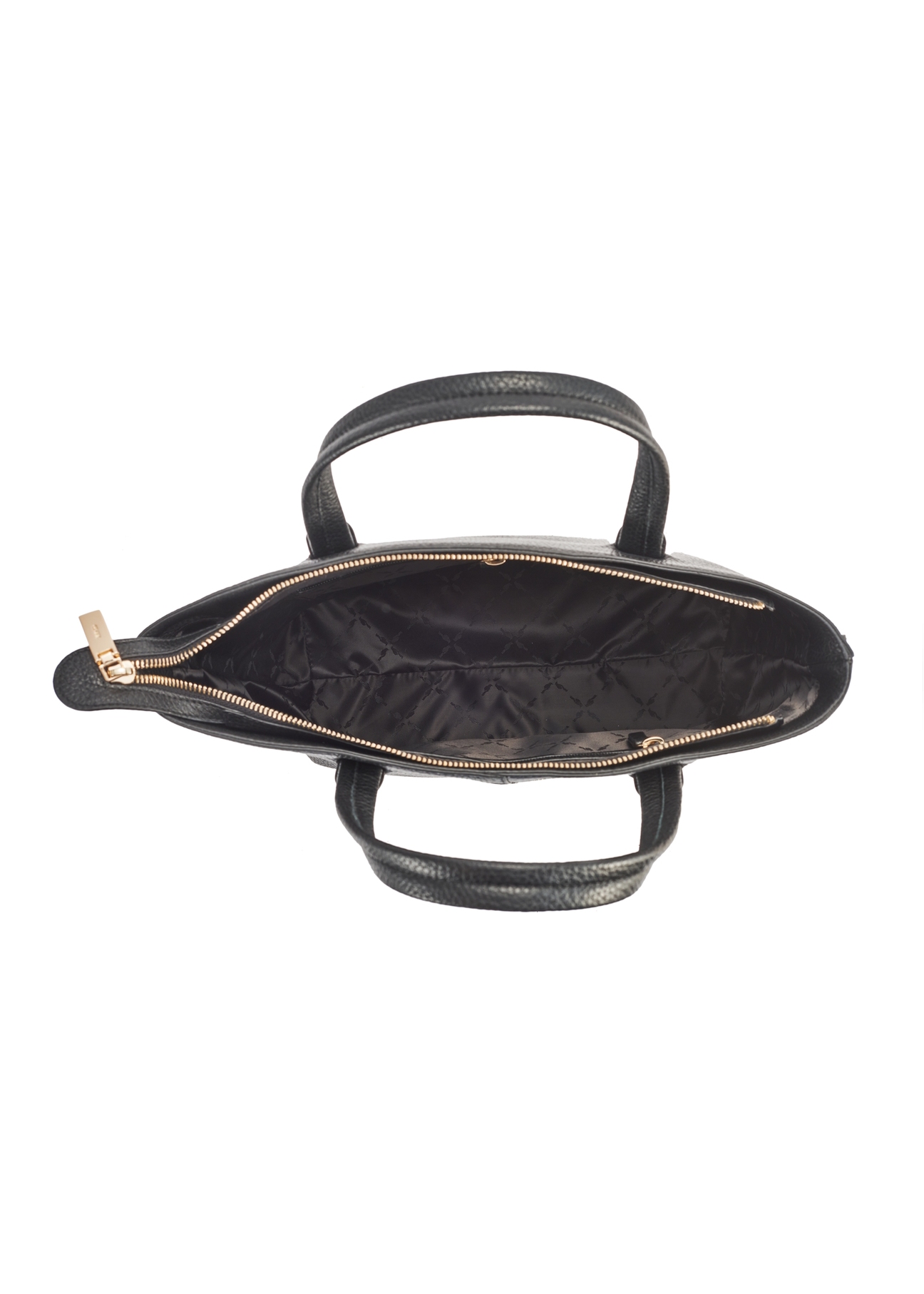 Czarna skórzana torebka shopper TORES-0728D-99(Z25), widok środka produktu na białym tle.