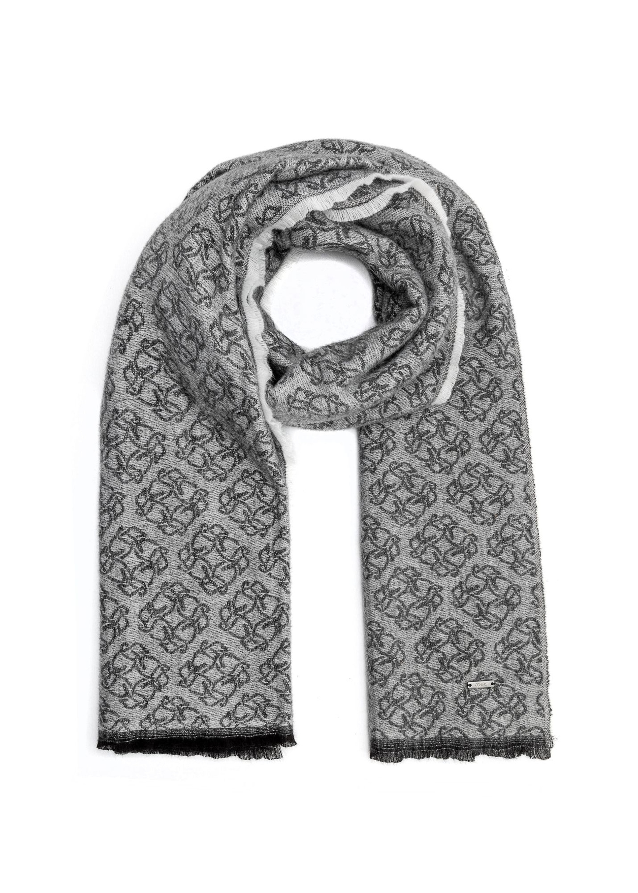 Duży szary szalik damski w monogram SZADT-0130A-91(Z25), widok produktu od przodu na białym.