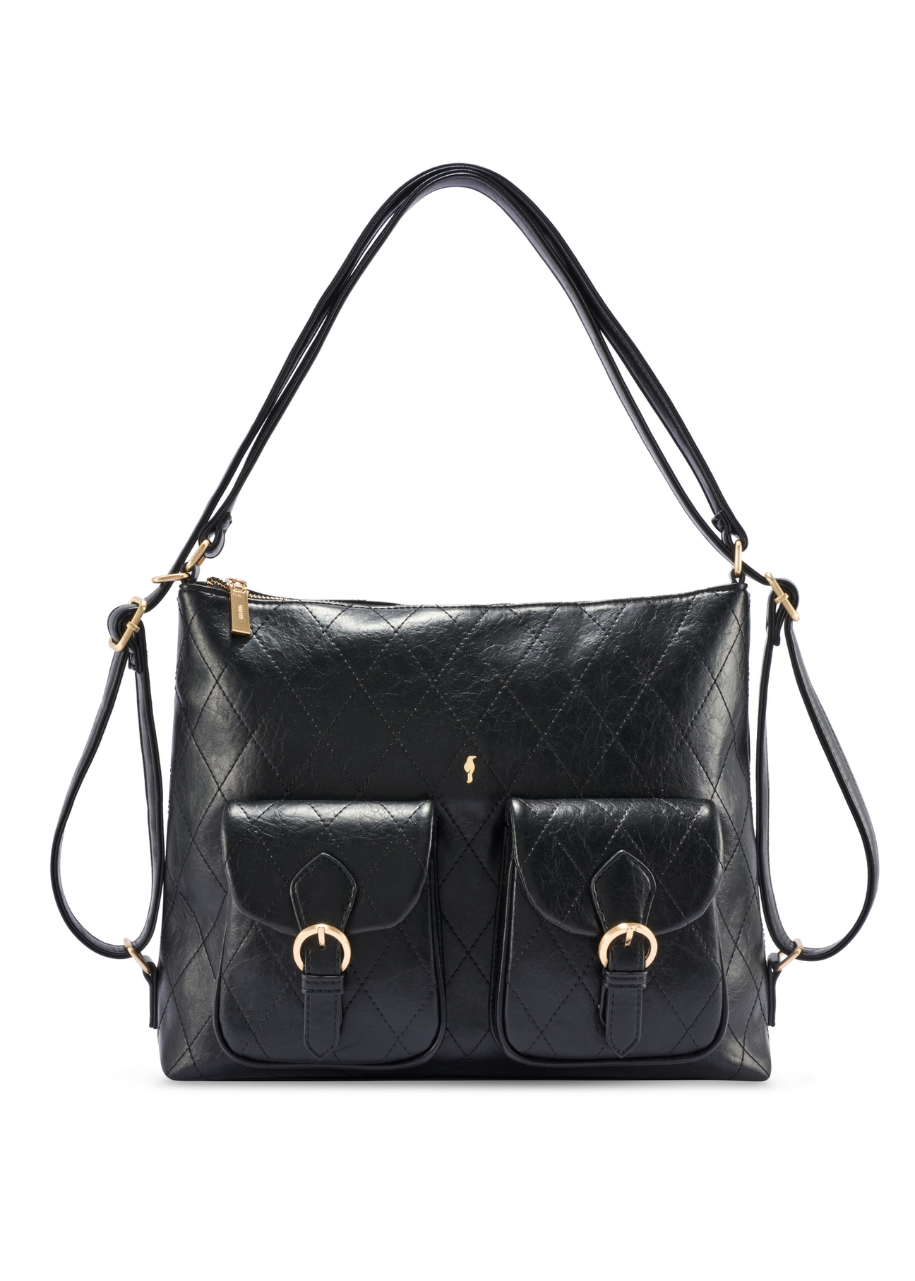 Czarny skórzany pasek damski PASDS-0342-99(W26) - widok produktu z przodu, na białym tle.