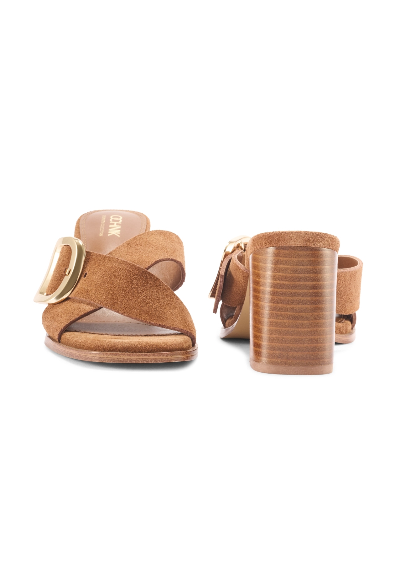 Zamszowe klapki damskie na słupku BUTYD-1228-1D(W26)