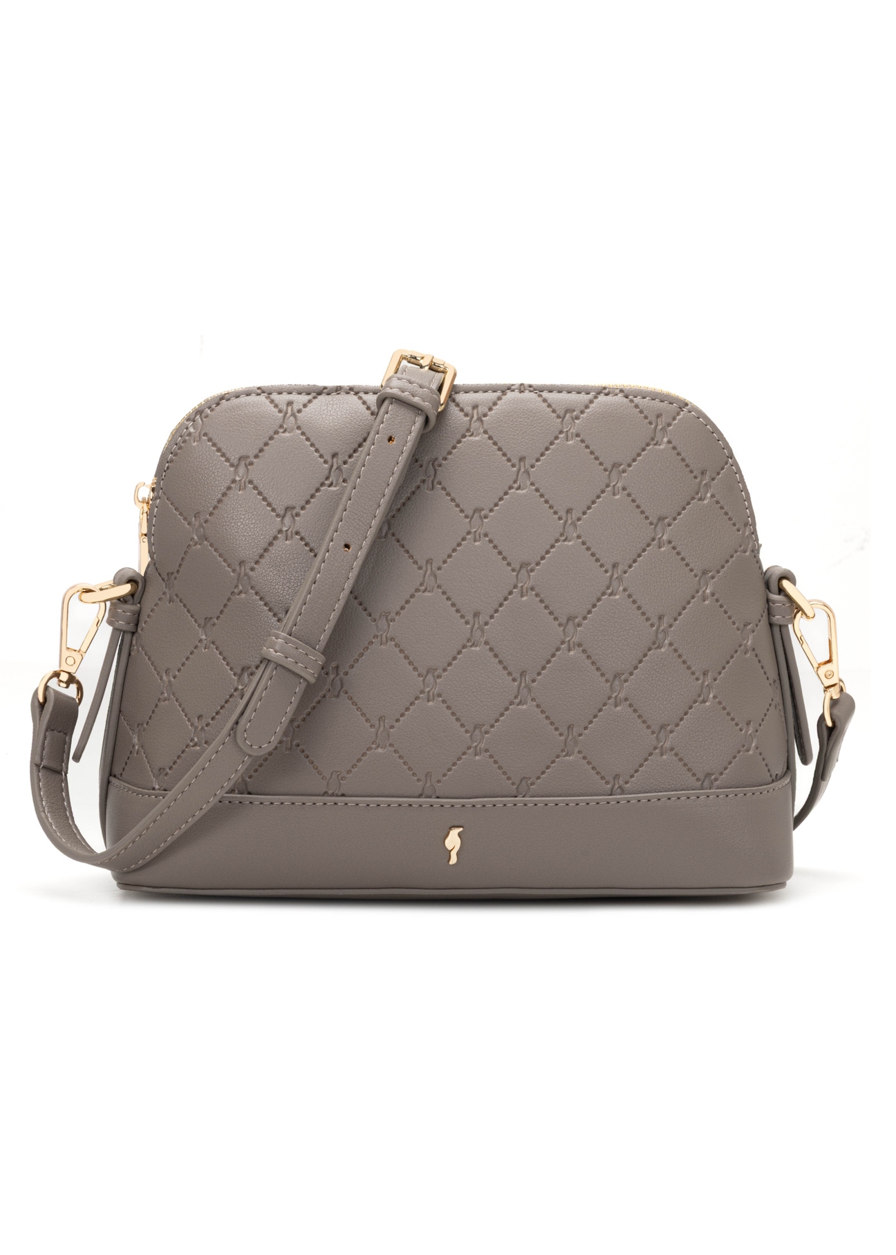 Jasnobrązowa torebka damska z monogramem TOREC-1180-1K(W26), widok produktu z przodu na białym tle.