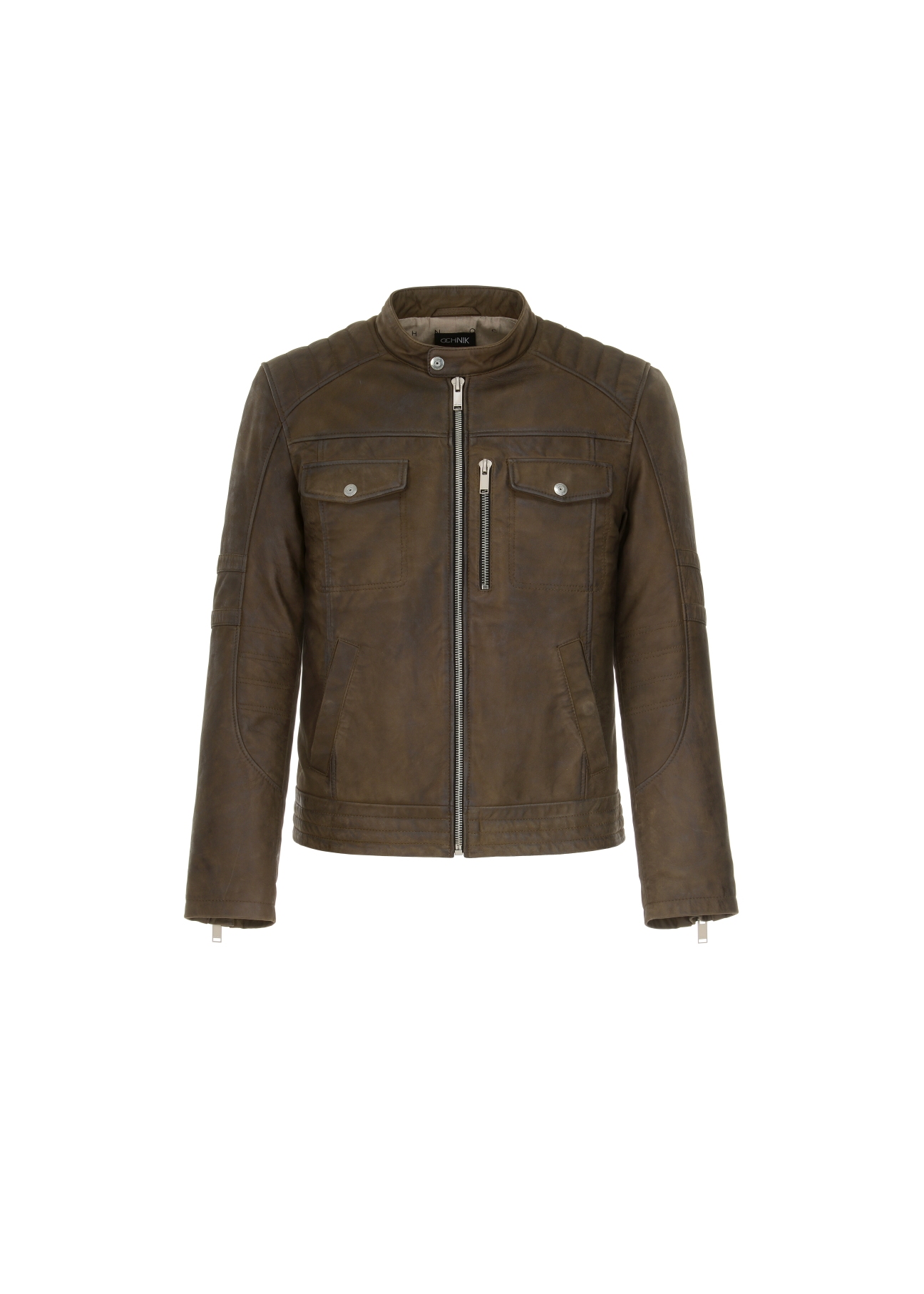 Kurtka skórzana męska z efektem used look KURMS-0257-1197(W22)-04