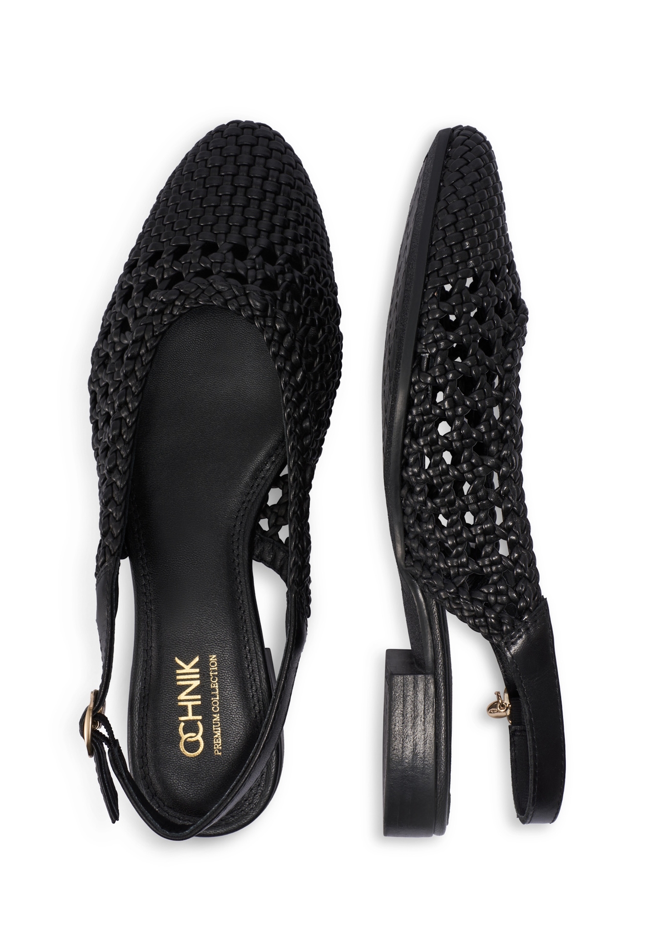 Czarne plecione buty damskie BUTYD-1252-99(W26), widok produktu z góry na białym tle.