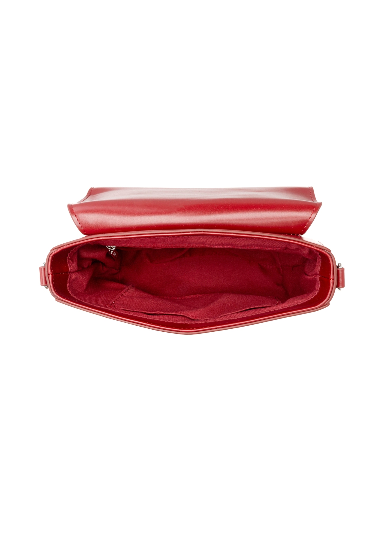 Czerwona klasyczna torebka damska TOREC-0879B-41(Z25), widok produktu od środka na białym tle.