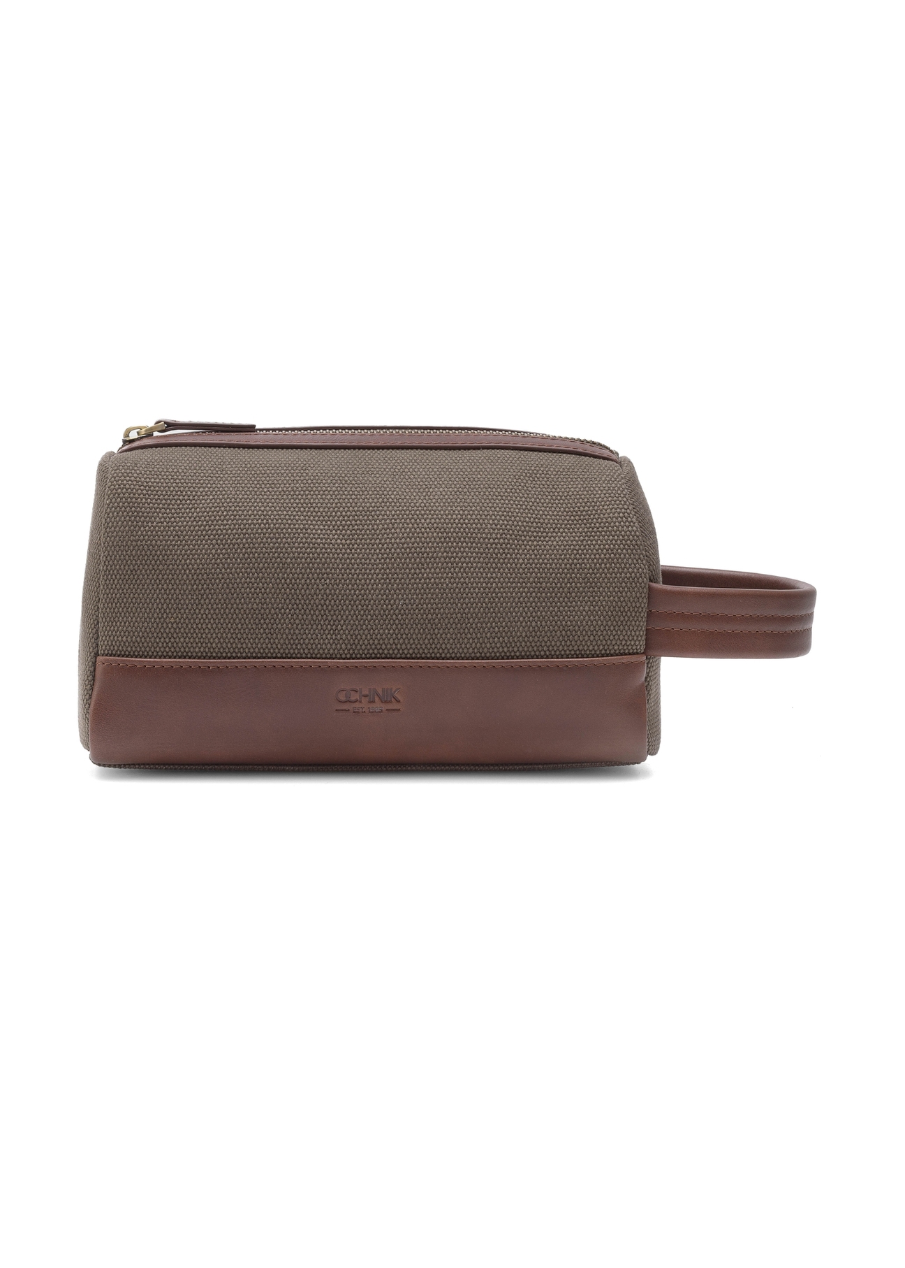 Kosmetyczka męska w kolorze khaki TORMN-0373-55(Z25), widok produktu od przodu na białym tle.