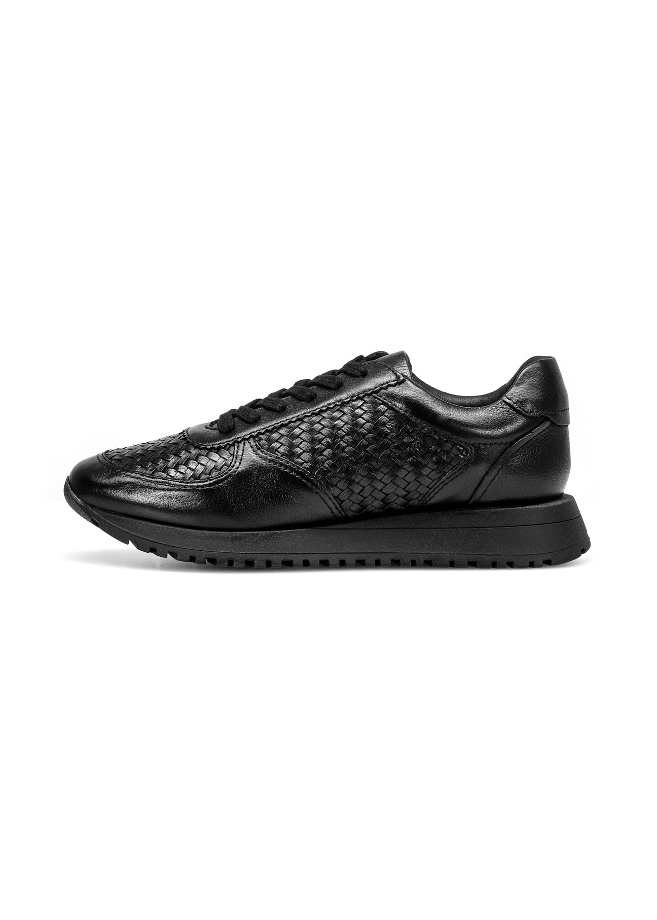 Czarne skórzane buty sportowe z plecionką BUTYD-1156-98(W25)-08