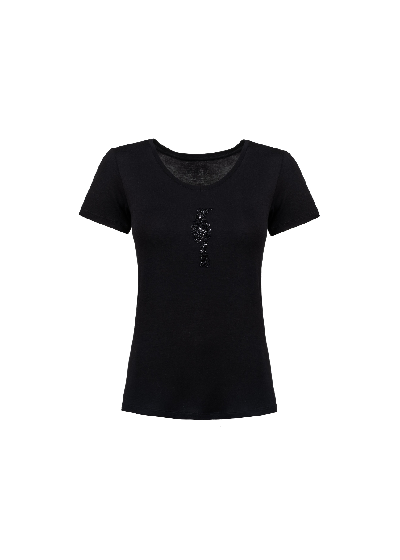 Czarny T-shirt damski z wilgą TSHDT-0080-99(Z21)-02