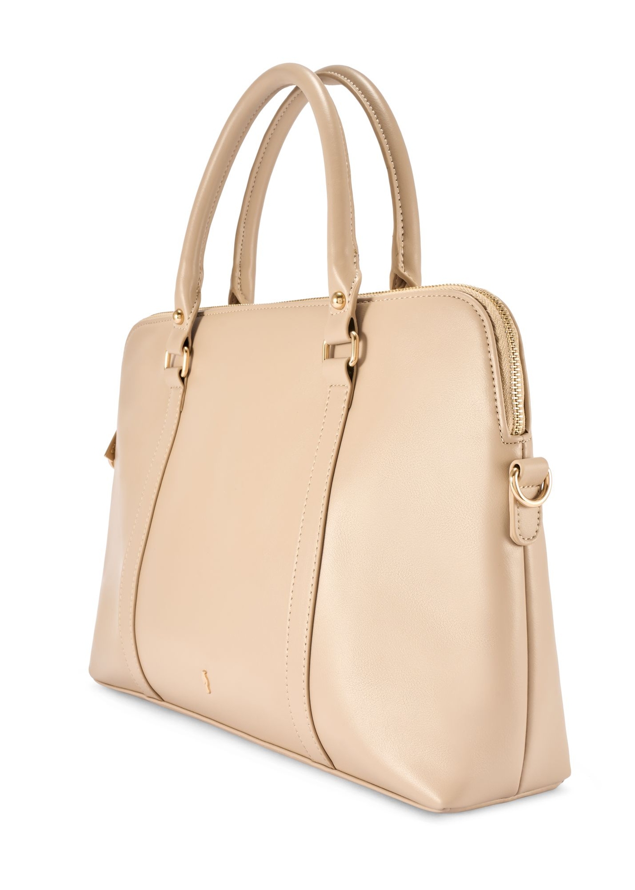 Beżowa damska torba na laptopa TOREC-1130-1A(W26) - widok produktu po skosie, na białym tle.