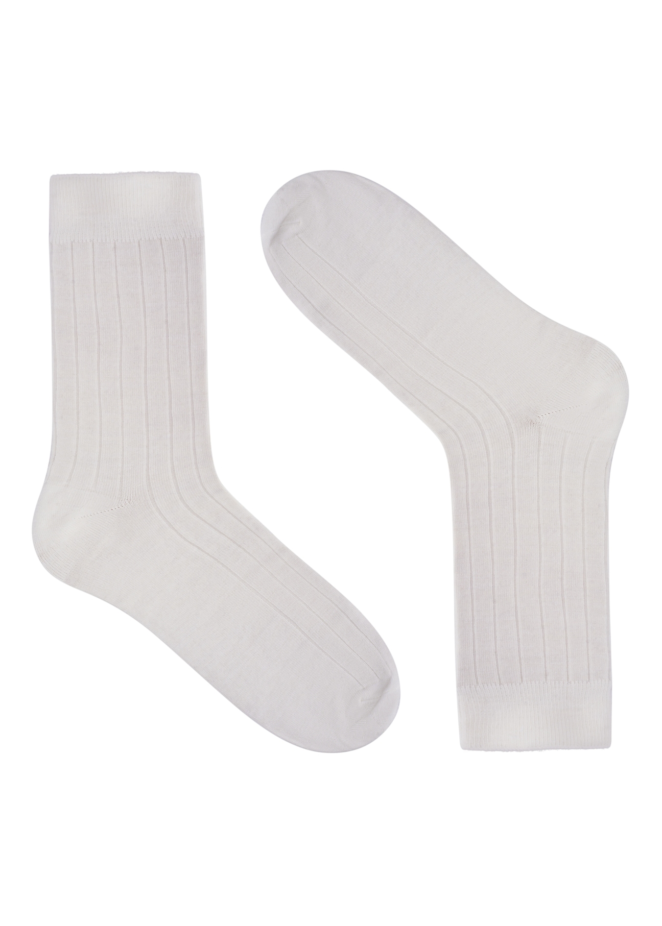 Kremowe skarpetki z wełny merino SKAMT-0206-0B(Z26), widok produktu od przodu na białym tle.