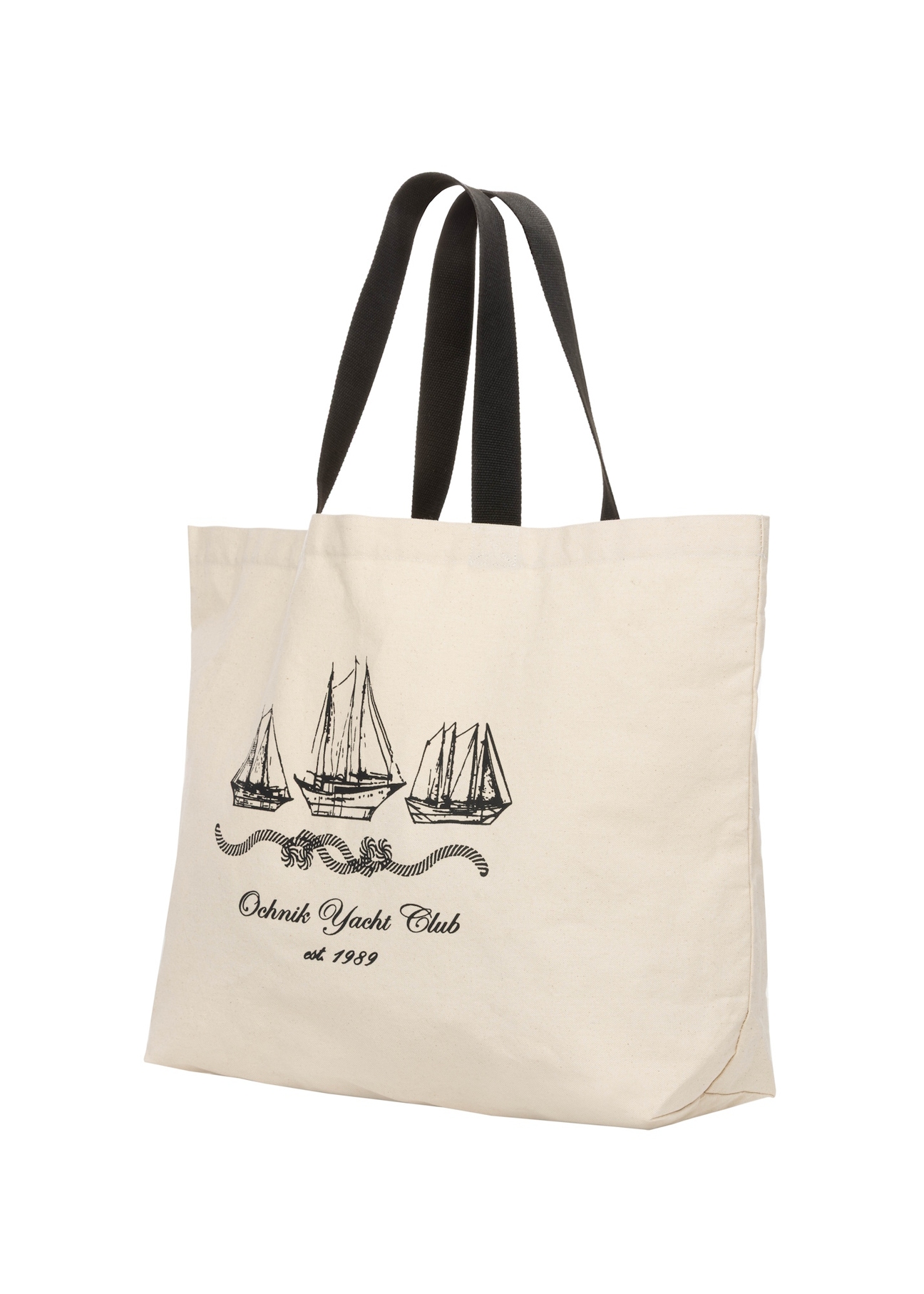 Kremowa bawełniana torba z nadrukiem TOREN-0136-0P(W26), widok produktu skosem na białym tle.