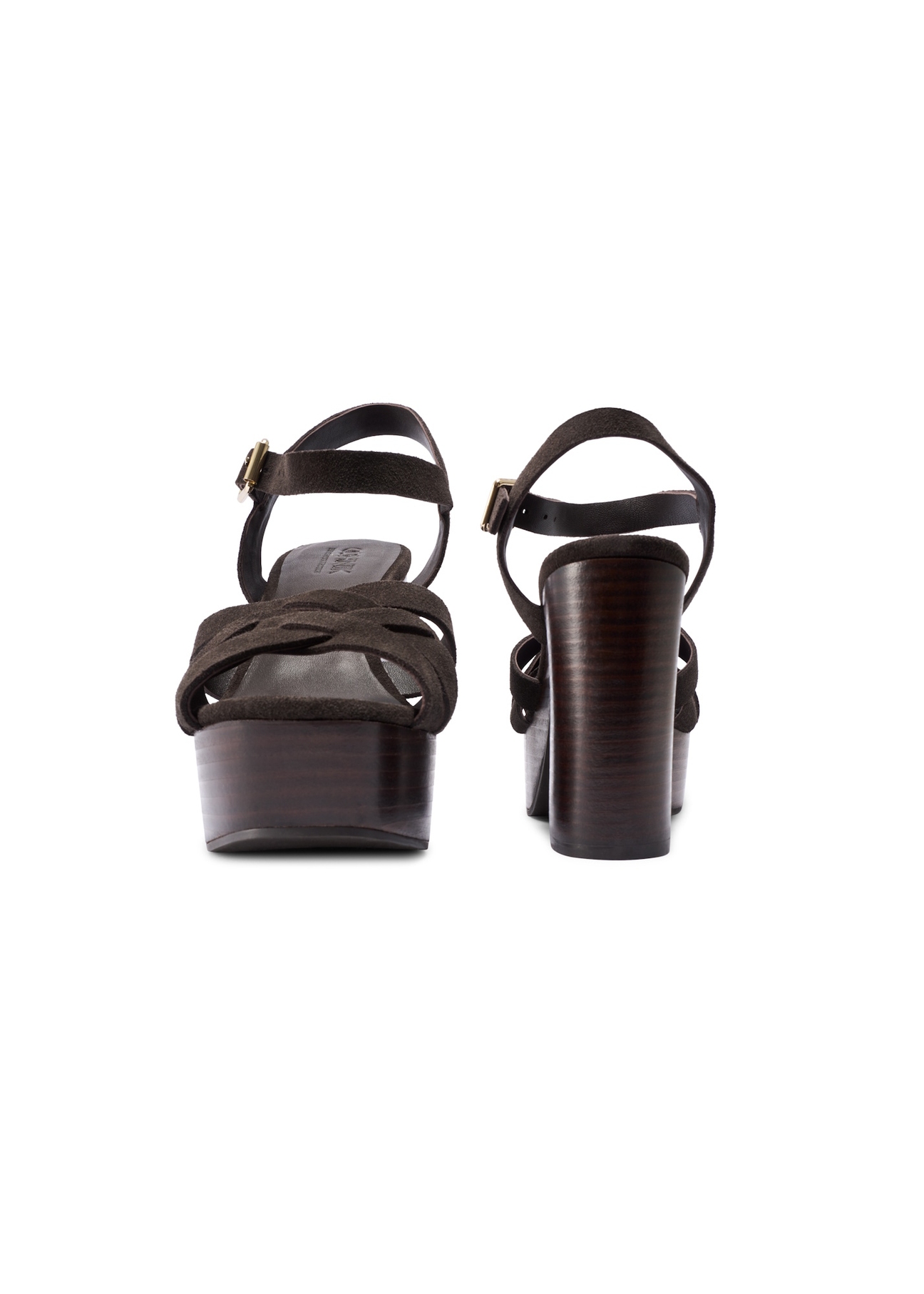 Zamszowe sandały damskie na platformie BUTYD-1274-1I(W26), widok produktu z przodu i tyłu na białym tle.