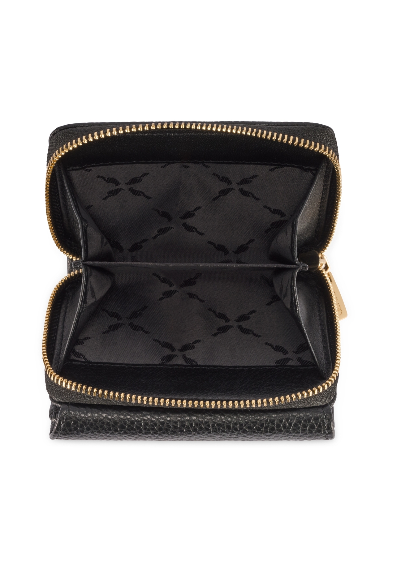 Mały czarny skórzany portfel damski PORES-0802R-9I(W26), widok produktu w środku na białym tle.