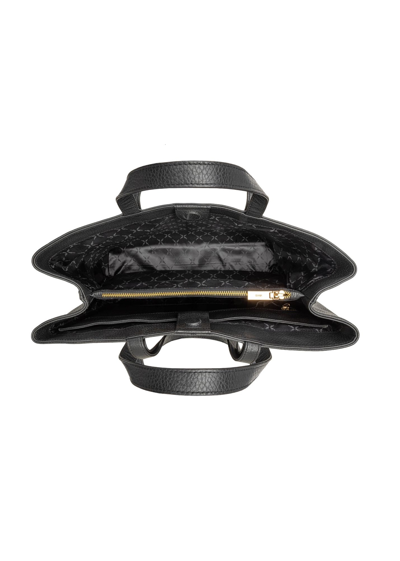 Czarna skórzana torebka shopper TORES-1281-99(W26) - widok produktu z góry, na białym tle. 